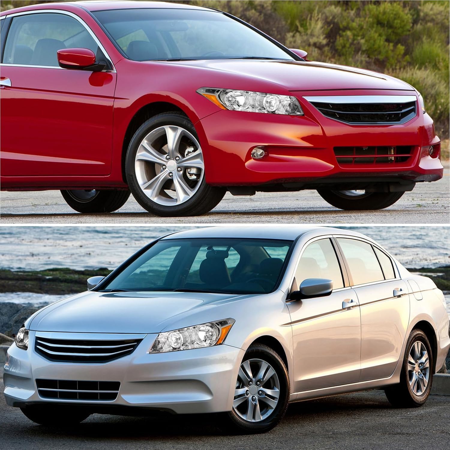 AS Headlight Assembly for 2008 2009 2010 2011 2012 Accord 4dr Sedan Headlamps with Black Housing Clear Reflector Clear Lens Driver and Passenger Side