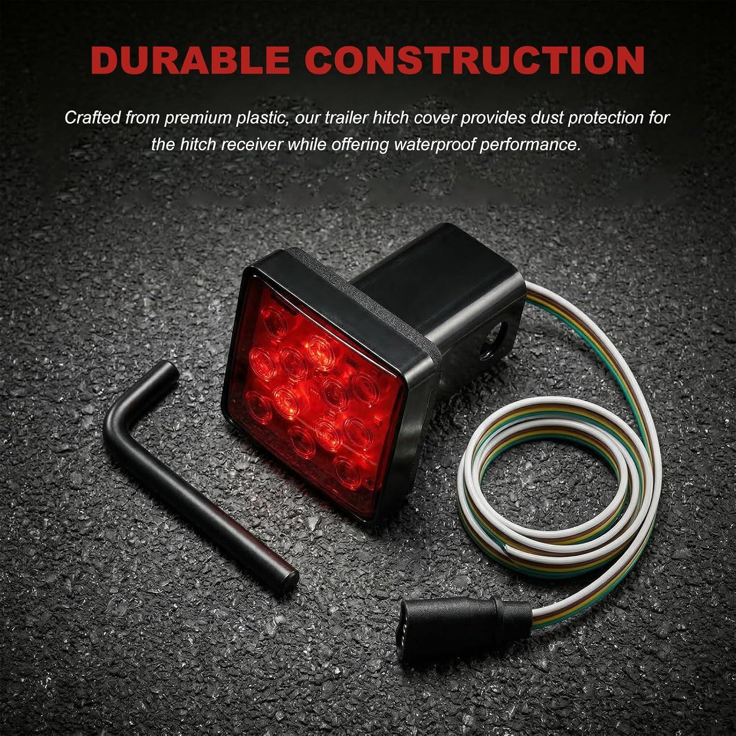 Trailer Hitch Light, 12V 12 LED Bright Smoked Lens Brake Light Tow Hitch Lamp Fits 2" Receiver, Waterproof Square Brake Tail Lights for Sedans Towing Trucks SUVs RVs