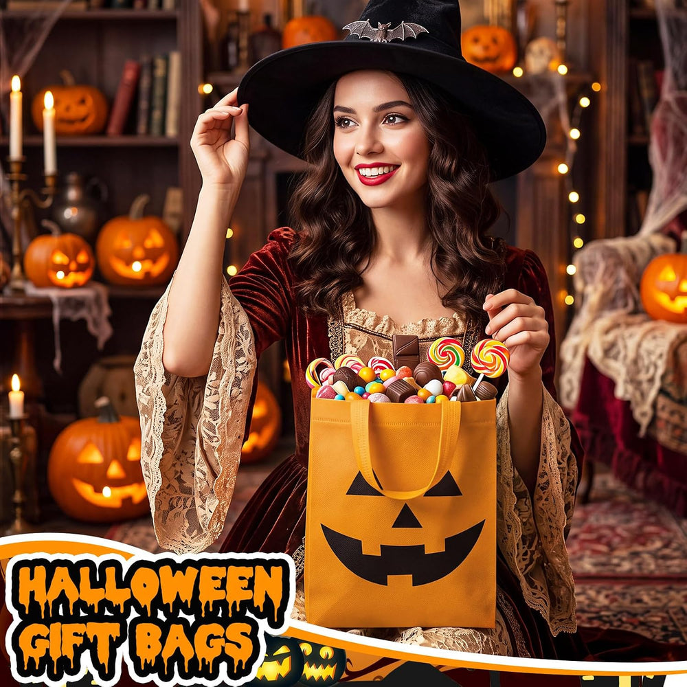 Threlaco 60 Pcs Jack Lantern Halloween Bulk Gift Bags, 10 x 8 x 4 Inch