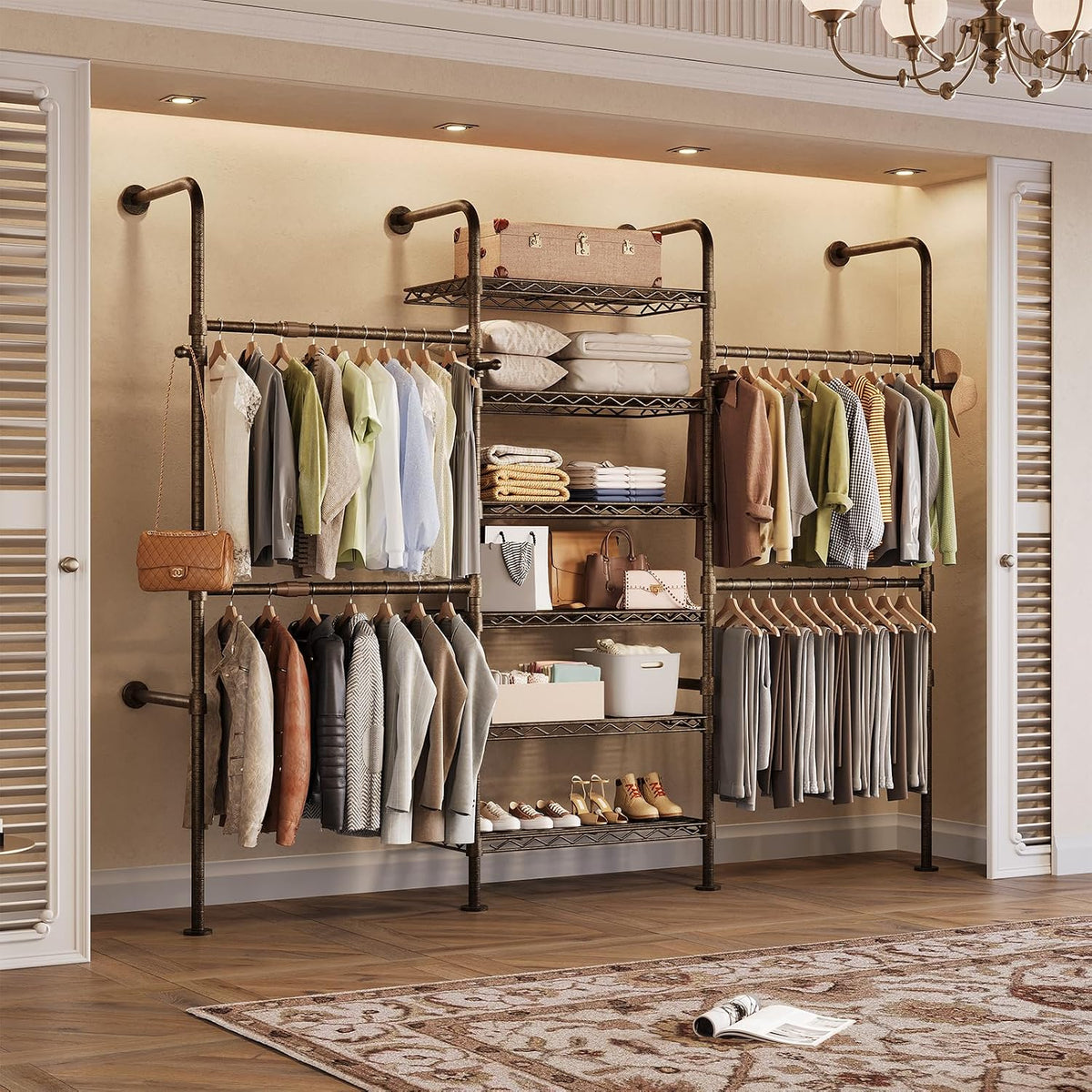 wall mounted closet system, 3-row heavy duty garment, main product view