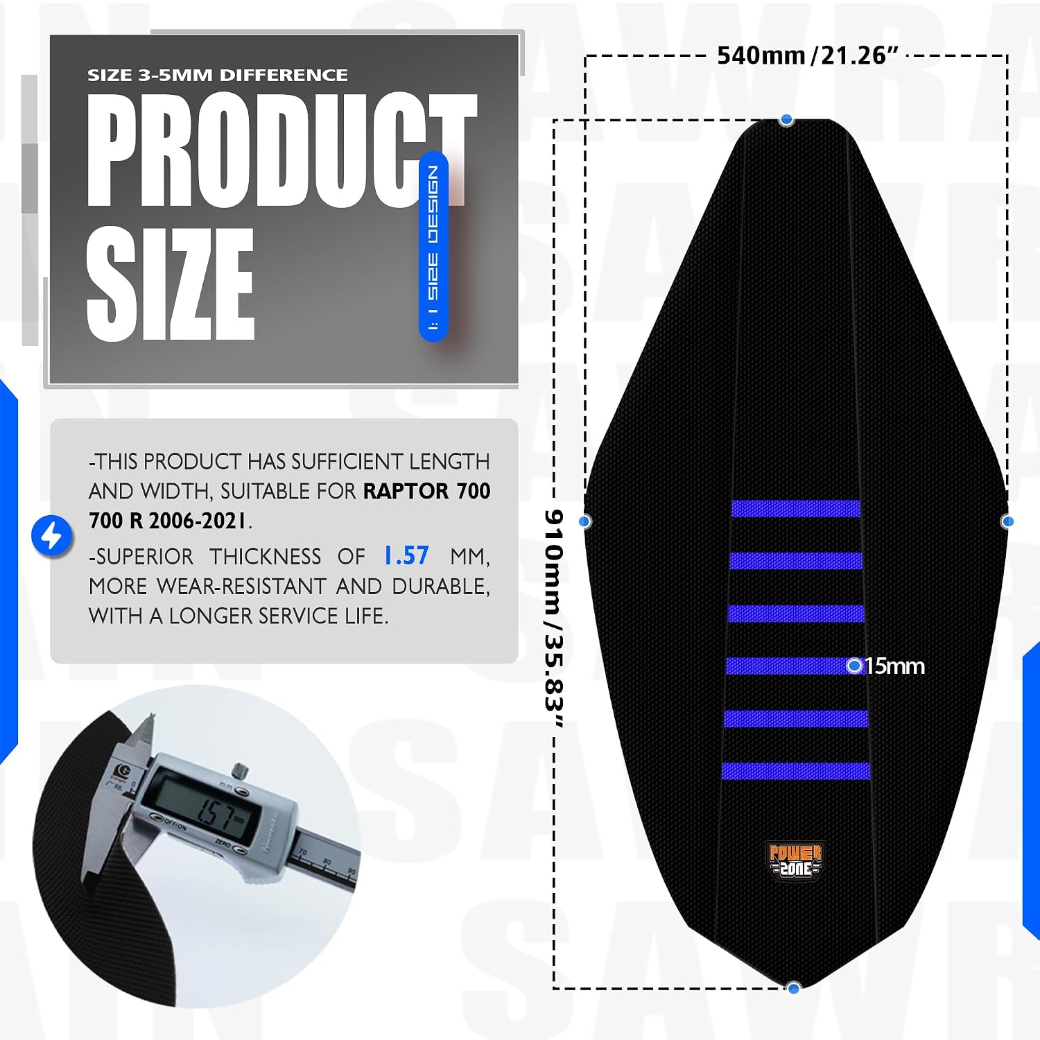 ATV Seat Cover Compatible with Raptor 700 700R, Anti-Slip Waterproof Rubber Seat Protector (Black Blue)