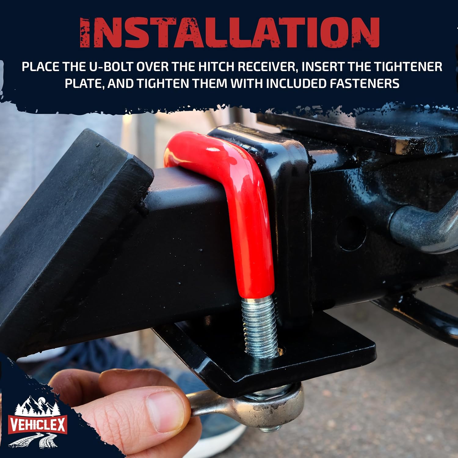 Vehiclex Anti-Rattle Hitch Tightener Clamp for 1.25" to 2" Receivers - Galvanized Heavy-Duty Stabilizer with 0.44" U-Bolt, Rust-Proof for Trailers & Trucks