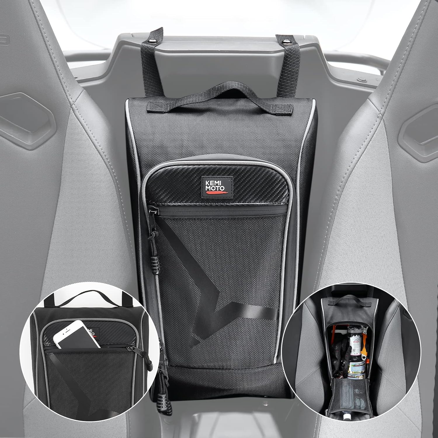 KEMIMOTO Center Bag 1.7 Gal Multi-Pockets 1680D Compatible with CFMOTO ZForce 950 HO, HOEX 2022-2024/20-22 ZForce 950 Sport G1 UTV Cab Pack Center Seat Bag Water Resistant Organized Storage