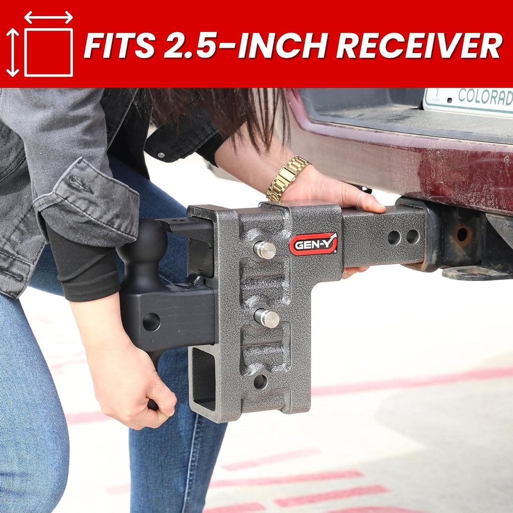 GEN-Y Hitch Tow Hitch for 2.5" Receiver - 6" Drop/Rise with 3 Adjustable Positions, Includes Dual Ball Mount, Pintle Lock and Locking Pins, 32,000 lbs Towing Capacity, 3,500 lbs Tongue Weight, Silver