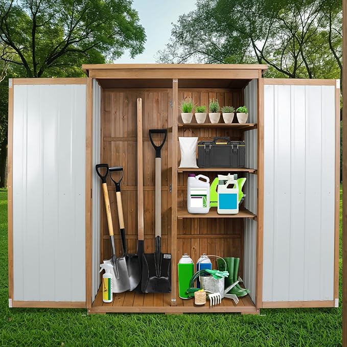Outdoor Storage Cabinet Wood & Metal - Image 8