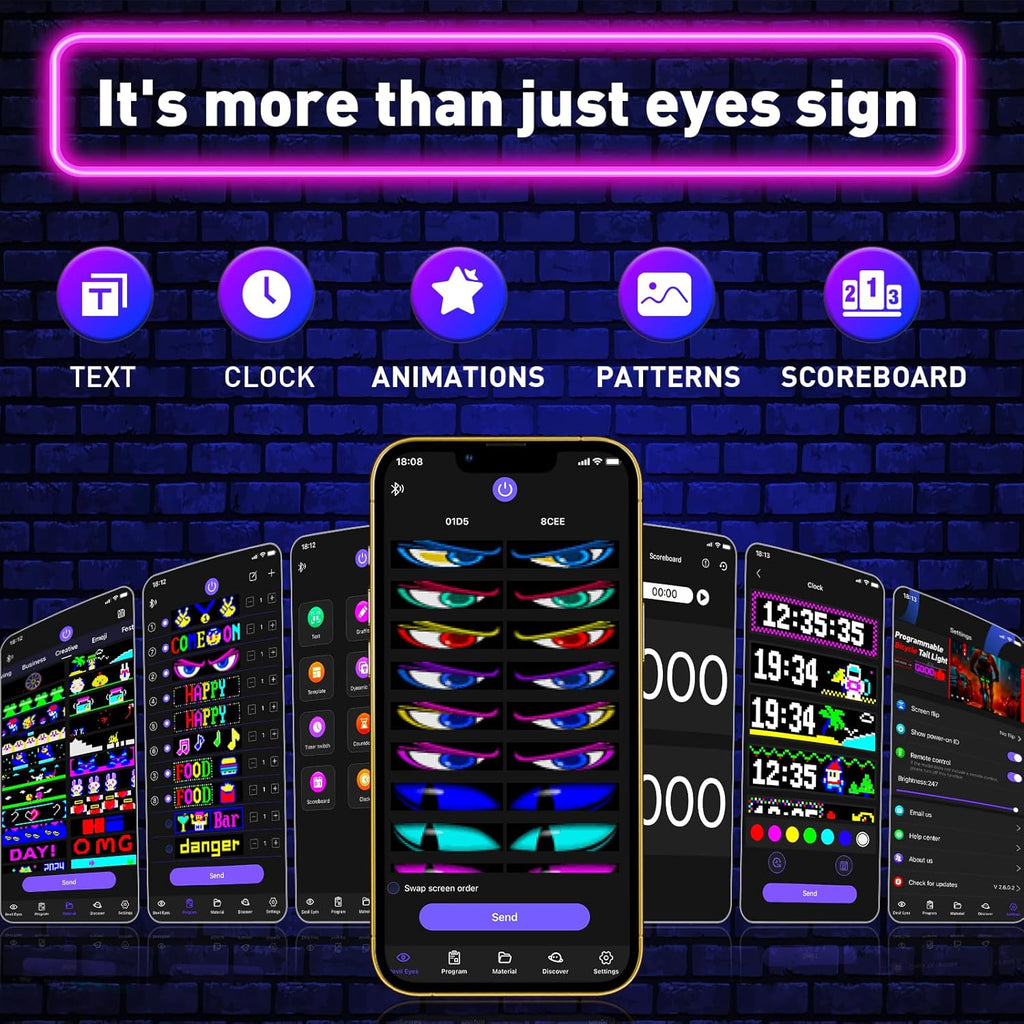 2Pcs LED Eyes for Truck Windshield | Programmable Devil Eyes Light for Cars | Bluetooth APP Control | Can Edit Text/Graffiti/Animations