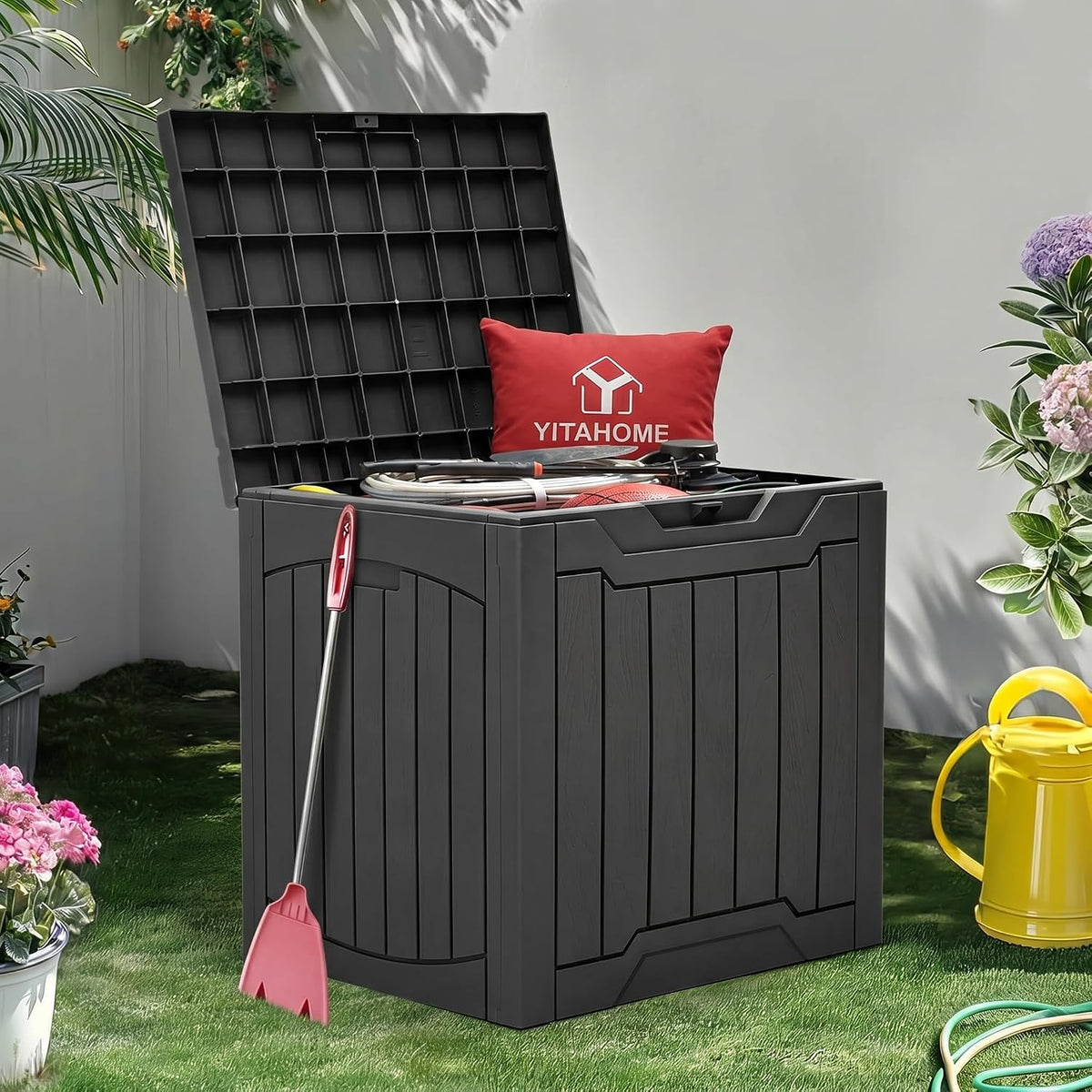 yitahome 31 gallon resin deck box outdoor storage, main product view