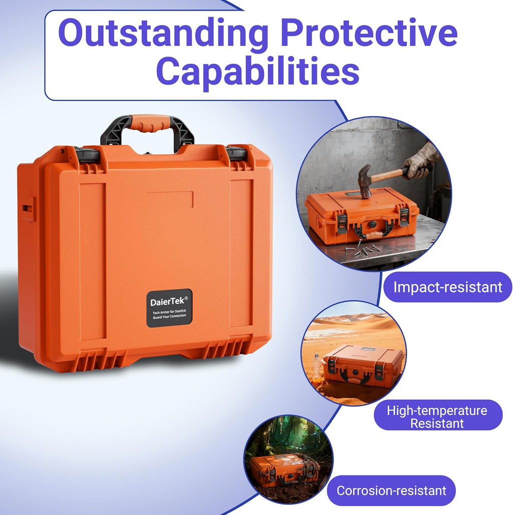 DAIERTEK Starlink Mini Case Travel with Tripod, Orange | Hard Case, Precision Cut Foam, Waterproof, Portable, For Camp