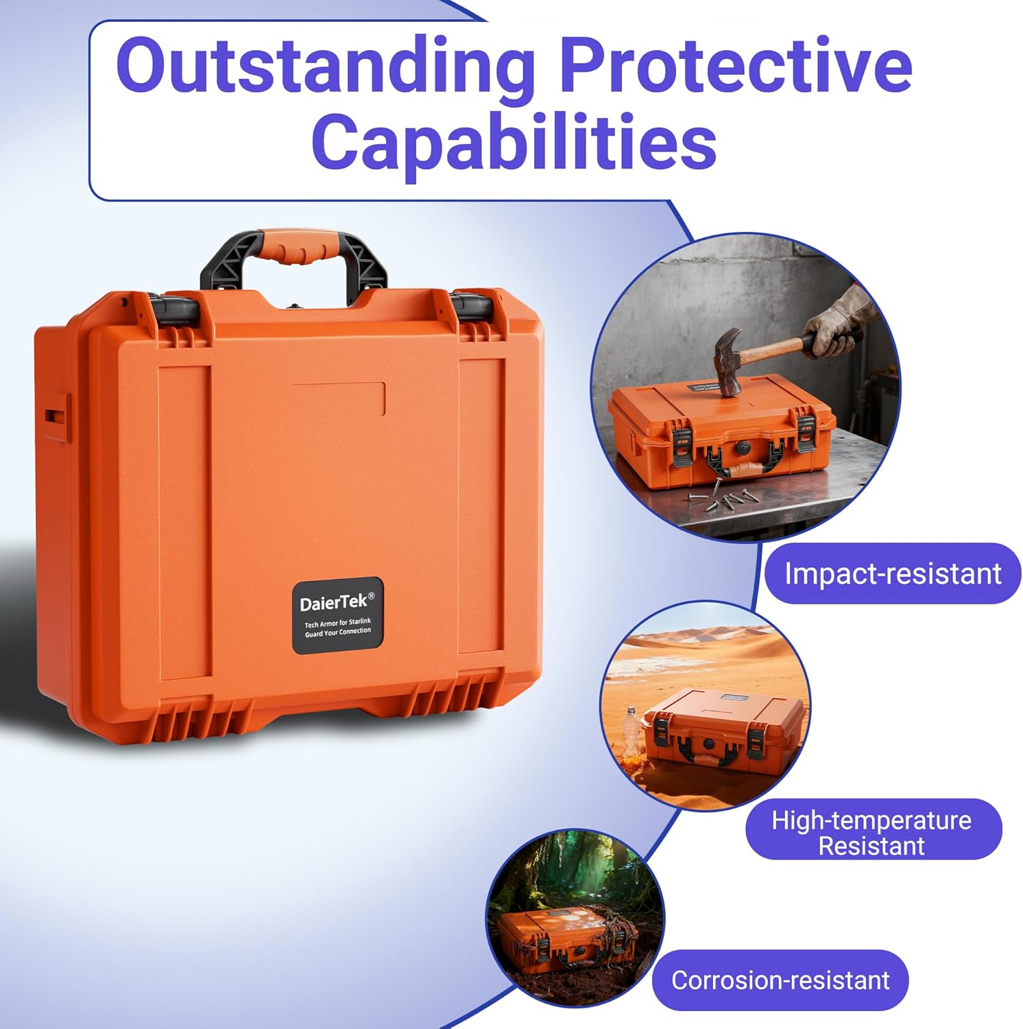 DAIERTEK Starlink Mini Case Travel with Tripod, Orange | Hard Case, Precision Cut Foam, Waterproof, Portable, For Camp