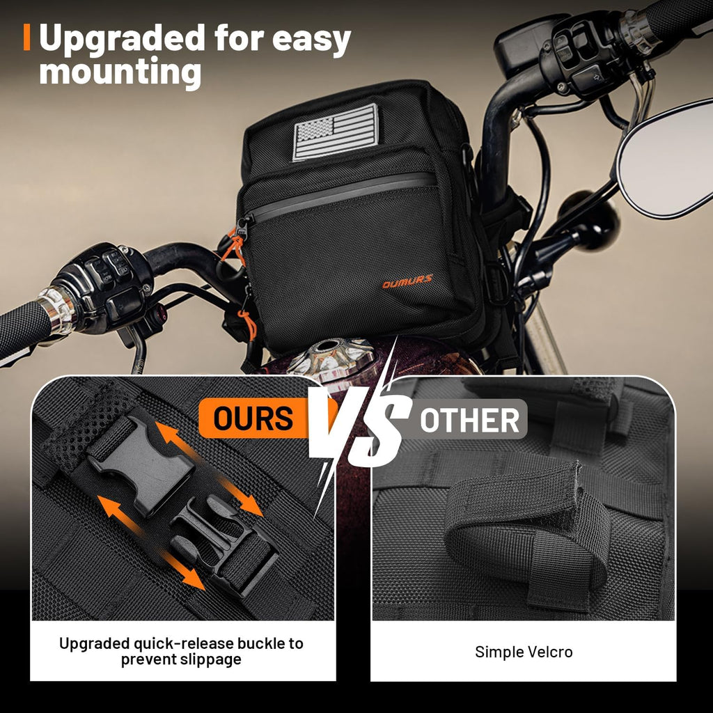 Oumurs Motorcycle Handlebar Bags,1680D Water-resistant Universal Bar bag American Flag Sissy Bar Bag Front Fork Storage Accessory Bag, For Softail Dyna Sportsters Dirt Bike Scooter E-bike Bicycle Blue