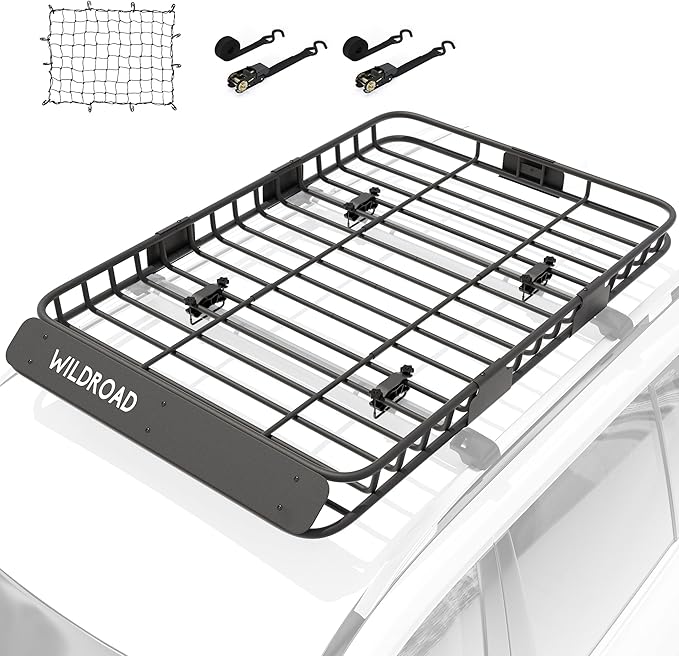 WILDROAD Car Roof Cargo Carrier Combo of Upgraded 64"x 39"x 4" Roof Rack Cargo by WILDROAD
