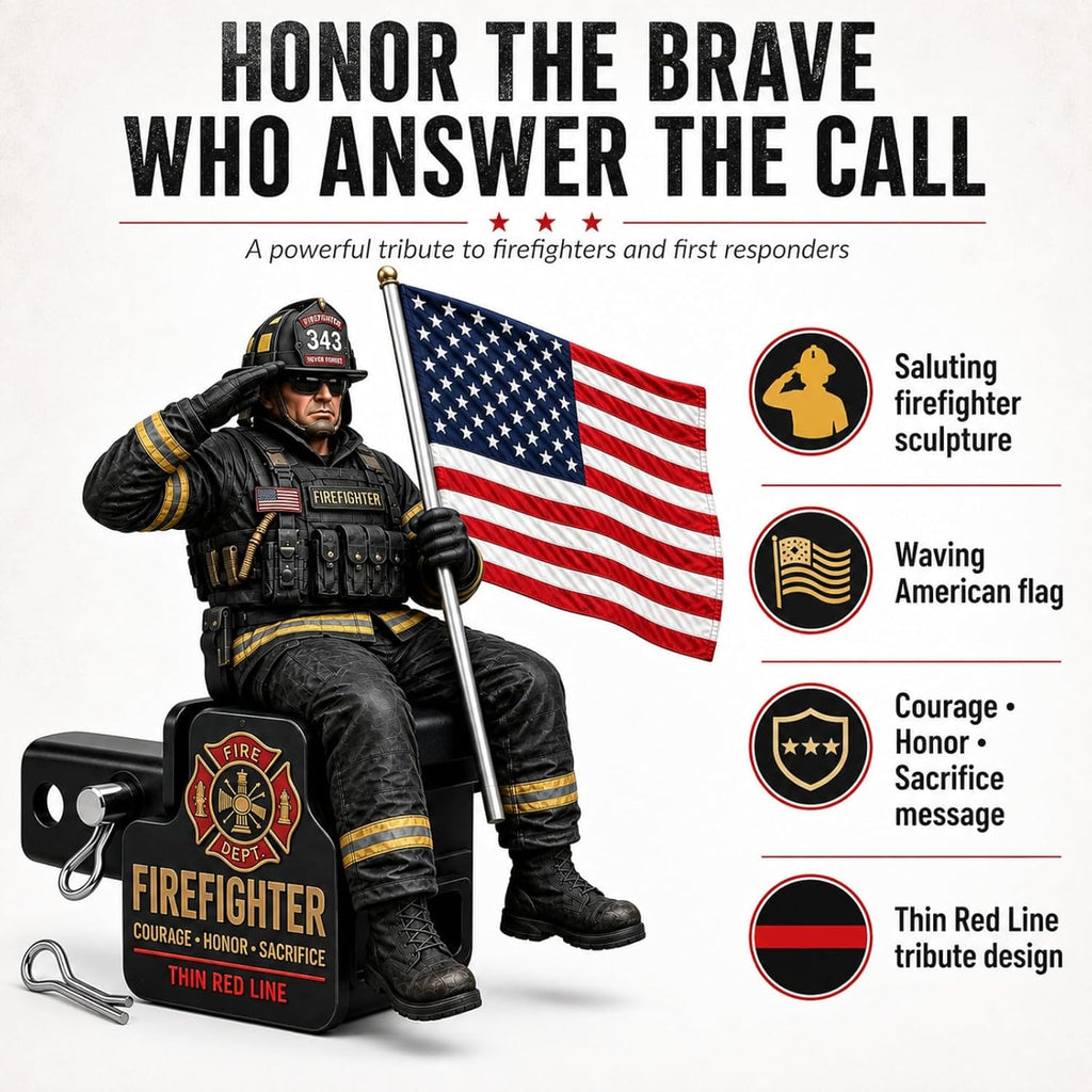 Firefighter Thin Red Line Tribute Trailer Hitch Cover,New Hitch Cover with Saluting Firefighter & American Flag, Fits 1.25" & 2" Hitch Receivers for Pickup,SUVs,Trucks,Jeeps (2 Inch Tube)