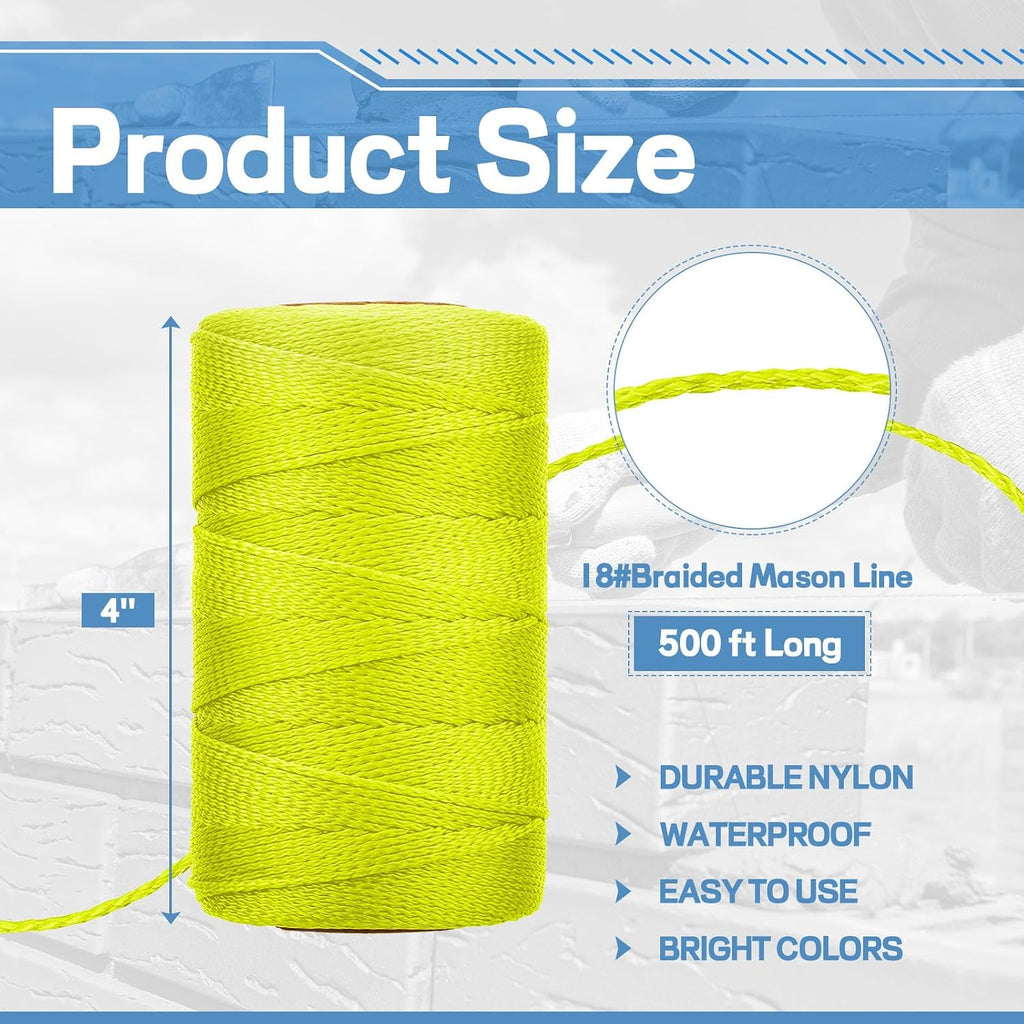 Amylove 6 Roll Mason String Line #18, 500 ft Nylon Braided Construction String Line, Heavy Duty Outdoor Twine Rope for Gardening or Masonry Tools Construction DIY Project, Assorted Colors