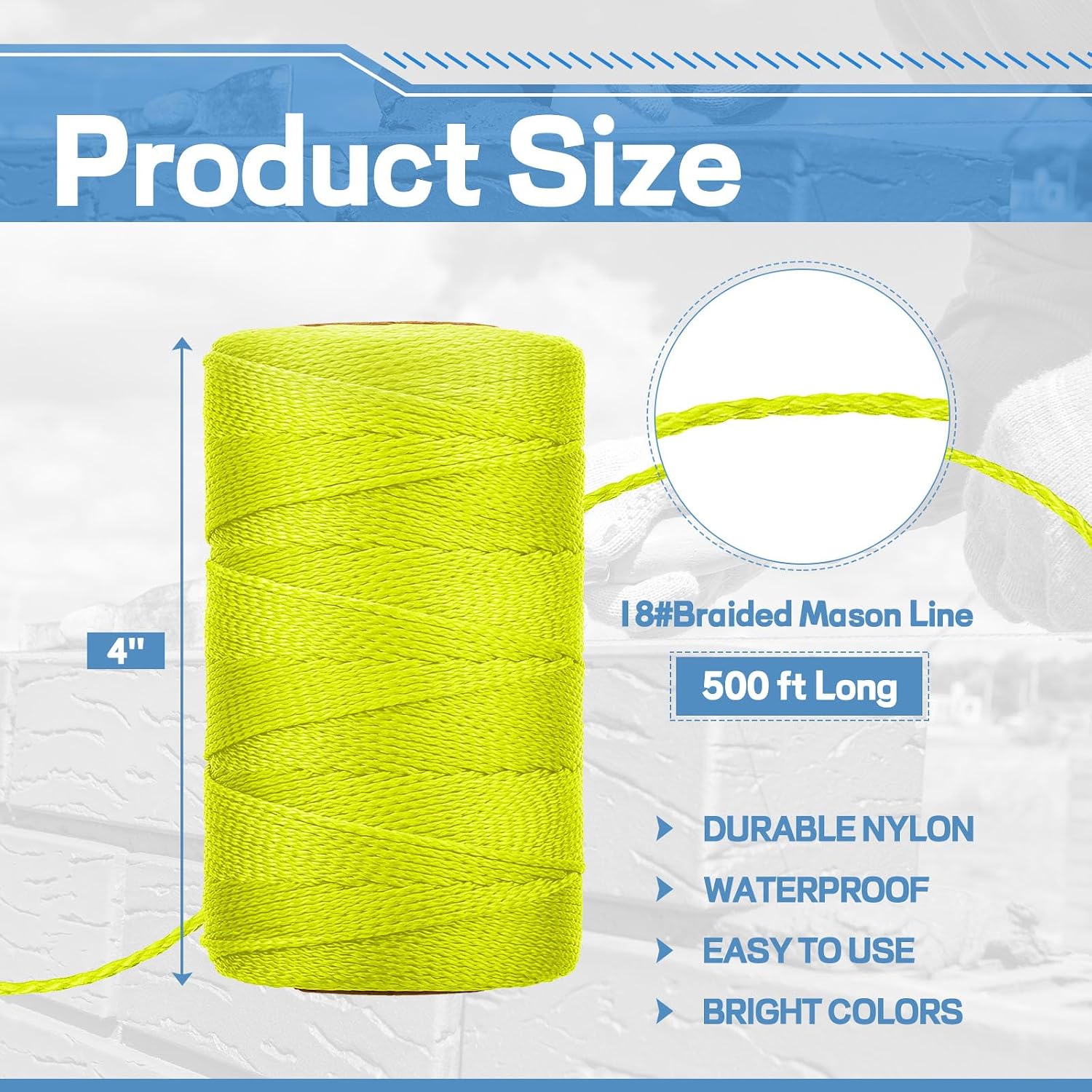 Amylove 6 Roll Mason String Line #18, 500 ft Nylon Braided Construction String Line, Heavy Duty Outdoor Twine Rope for Gardening or Masonry Tools Construction DIY Project, Assorted Colors