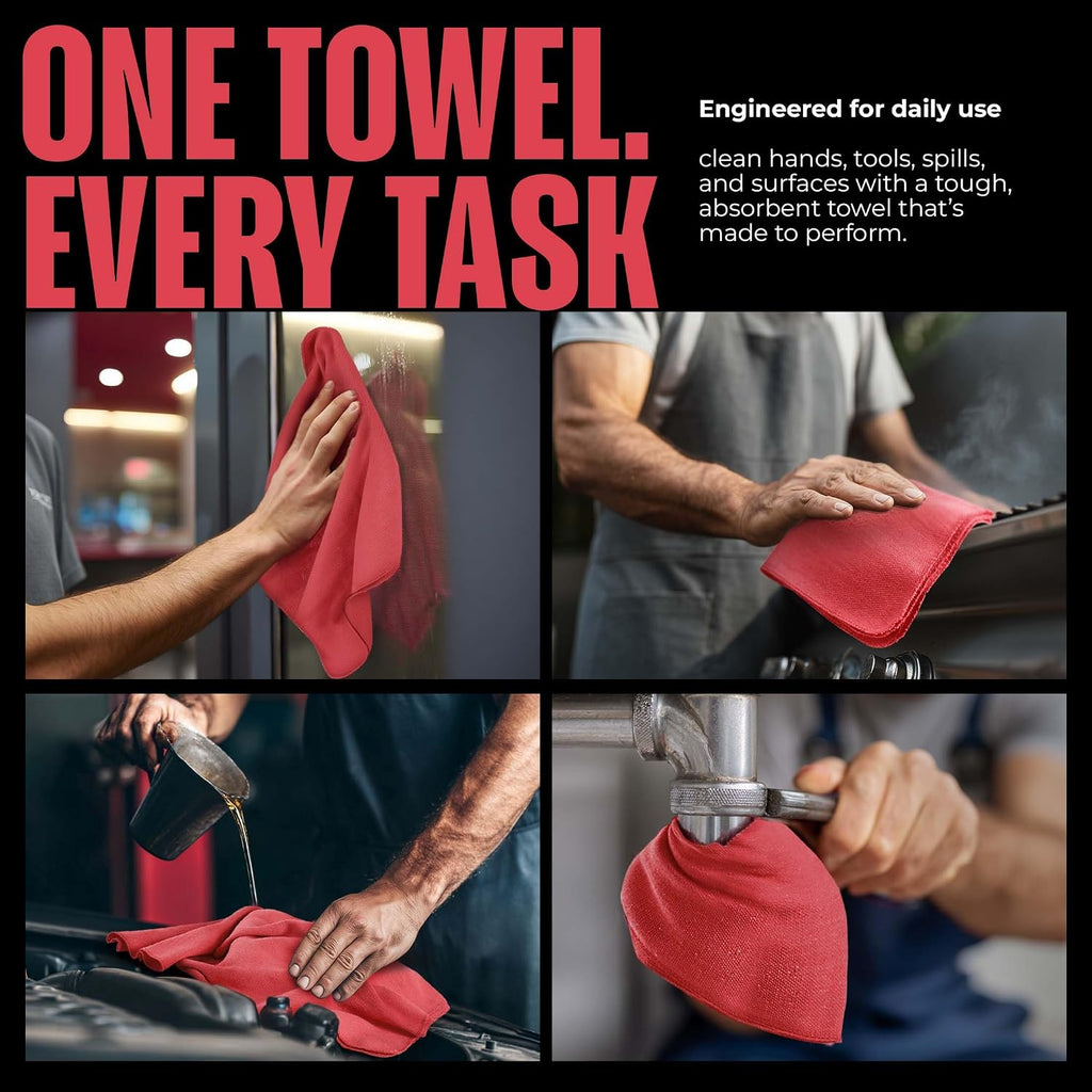 Utopia Towels Cotton Shop Towels 12x14 Inch, 100 Pack Soft, Absorbent Reusable Cotton Rags, Durable and Multipurpose Cleaning Shop Towel for Auto, Garage, Bar, & Home Cleaning (Red)