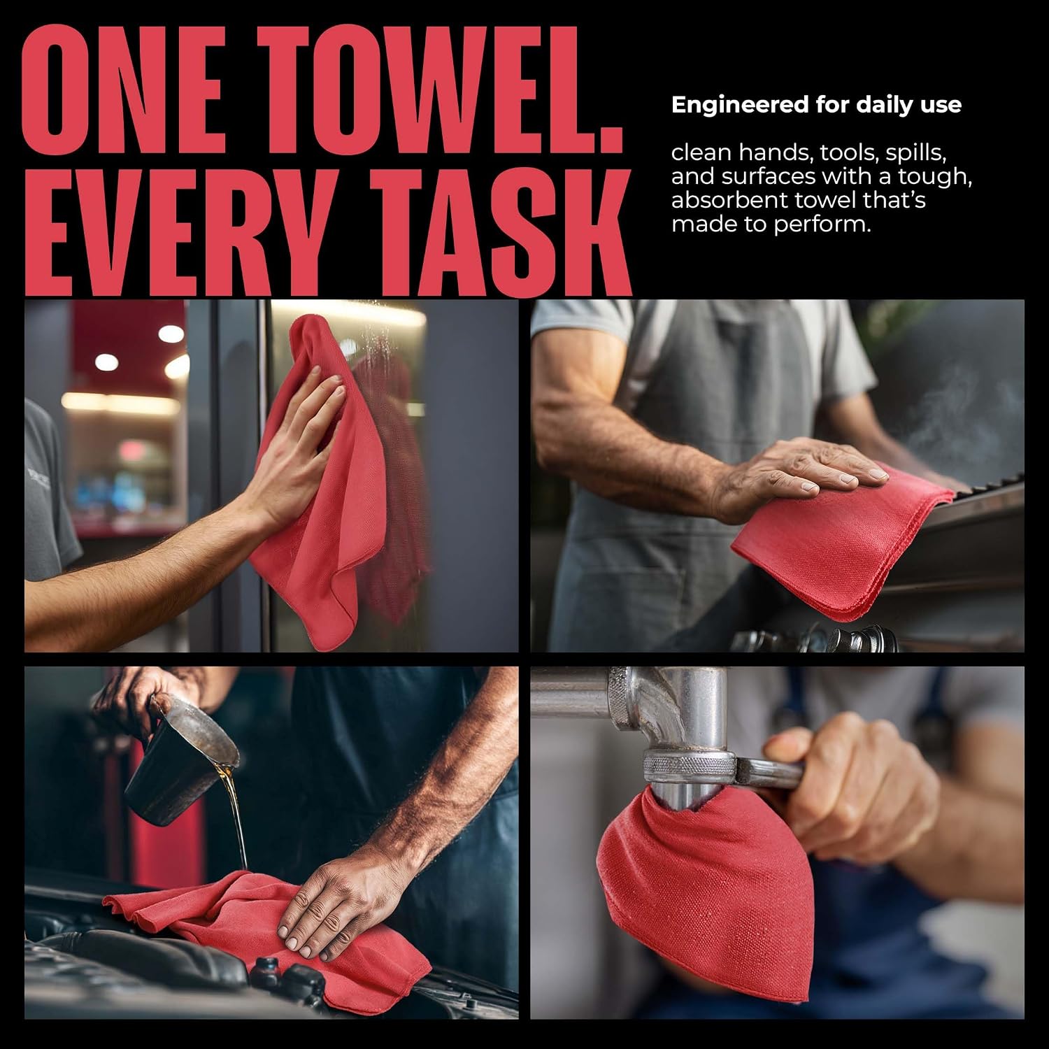 Utopia Towels Cotton Shop Towels 12x14 Inch, 100 Pack Soft, Absorbent Reusable Cotton Rags, Durable and Multipurpose Cleaning Shop Towel for Auto, Garage, Bar, & Home Cleaning (Red)