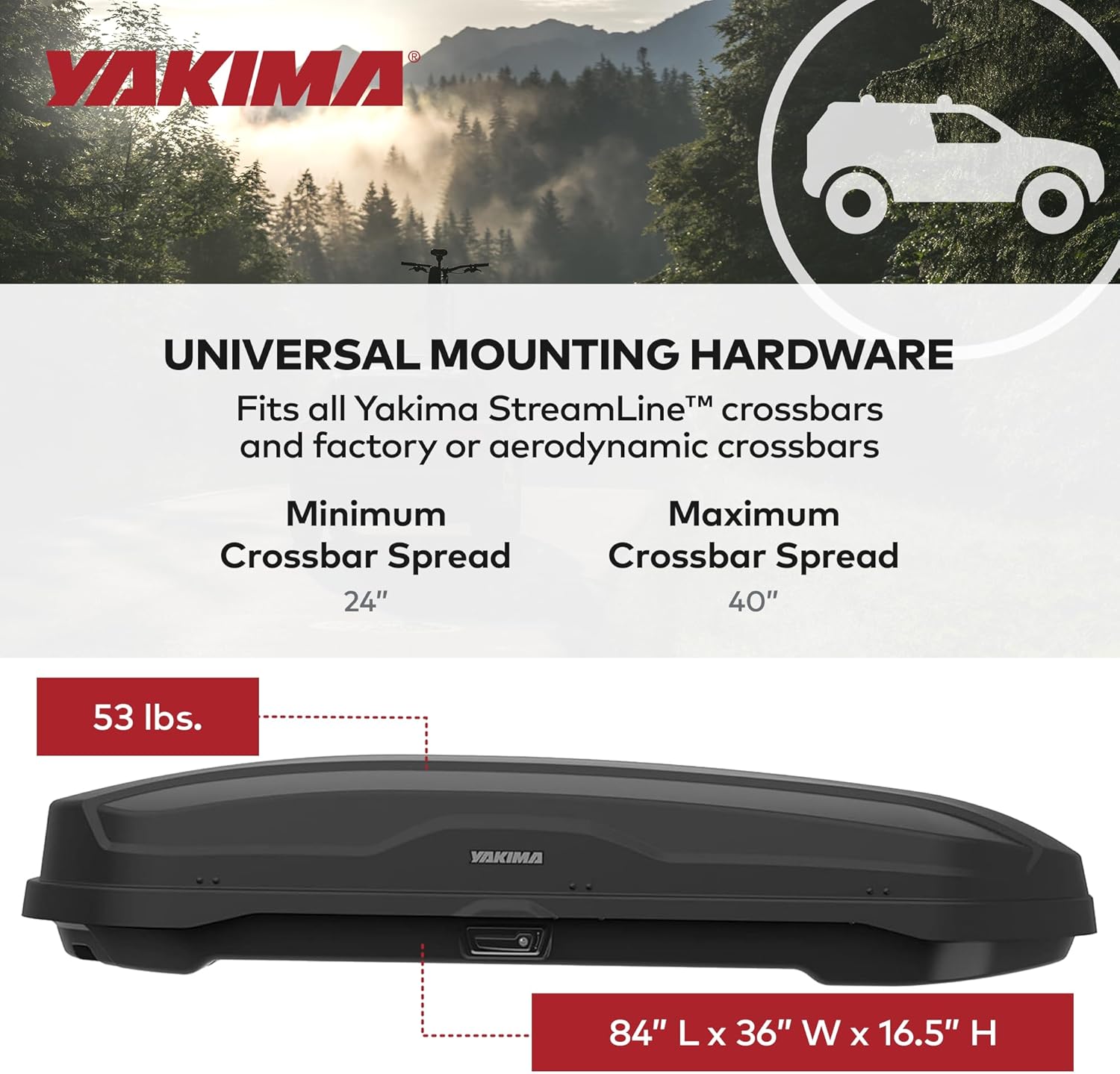 Yakima SkyBox NX 18 Roof Top Cargo Carrier, 18 Cubic Feet, Black – Vehicle Rooftop Hard Shell Travel Storage Box with Dual Sided Opening, SKS Locks and Universal Mounting