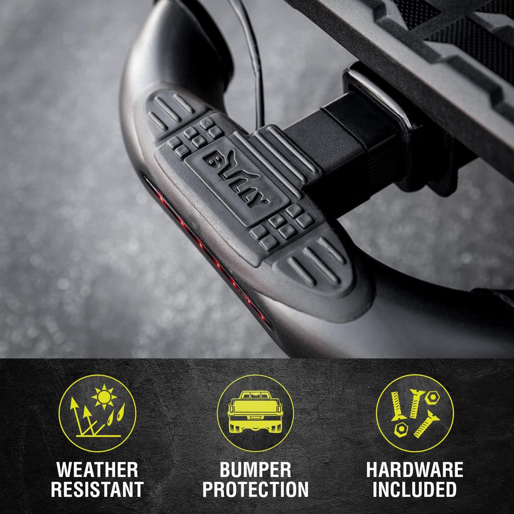 Bully BBS-1104L Black Bull Series Steel Universal Fit Truck LED Brake Light Hitch Step Fits 1.25" and 2" Hitch Receivers for Trucks from Chevy (Chevrolet), Ford, Toyota, GMC, Dodge RAM, Jeep