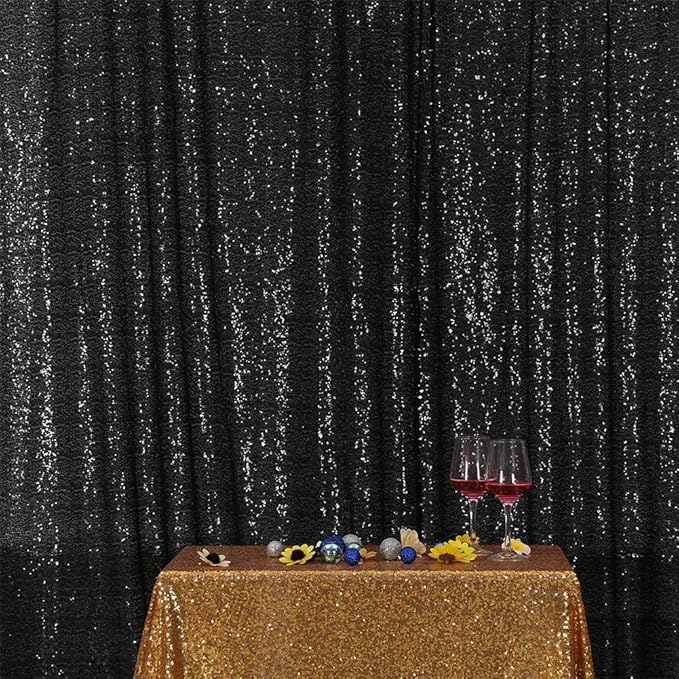 Eternal Beauty Black Sequin Backdrop, 7x7 Ft Halloween Glitter Background Cur...
