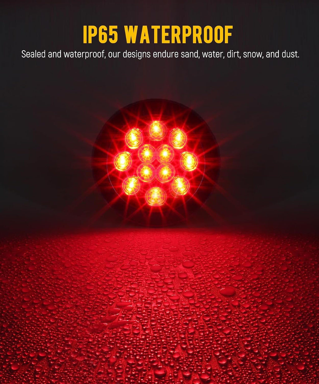 Partsam 10Pcs Red 4" Inch Round LED Trailer Tail Lights 12LED Flange Mount Stainless Steel Chrome Bezel Waterproof Stop Turn Tail Brake Lights Replacement for Trucks RV 12V