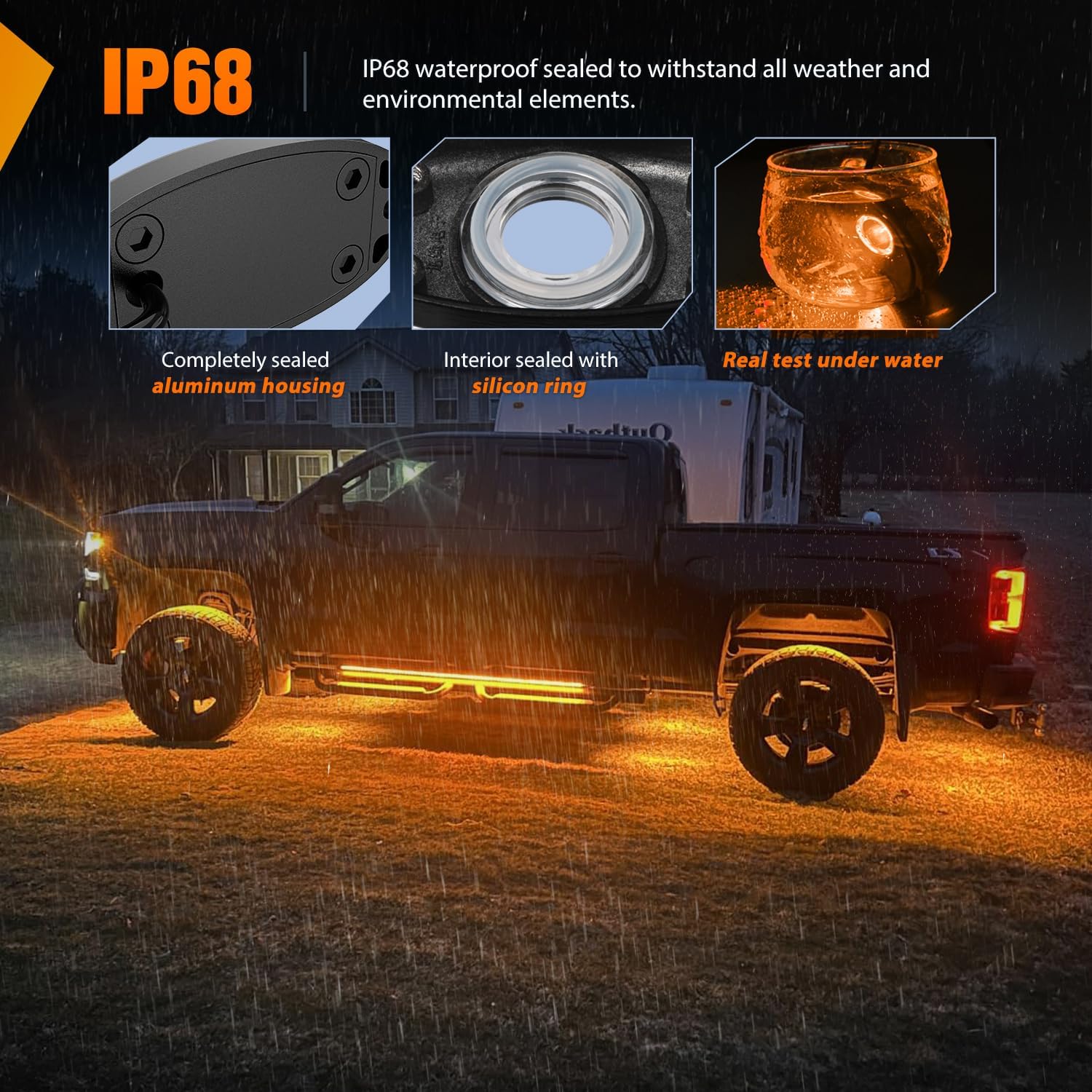 Nilight LED Rock Light 4PCS Amber Underglow Wheel Well Fender Pods Waterproof Exterior Underbody Roof Rack Side Lamps for 12V 24V Car Truck Pickups ATV UTV SUV Motorcycle Boat