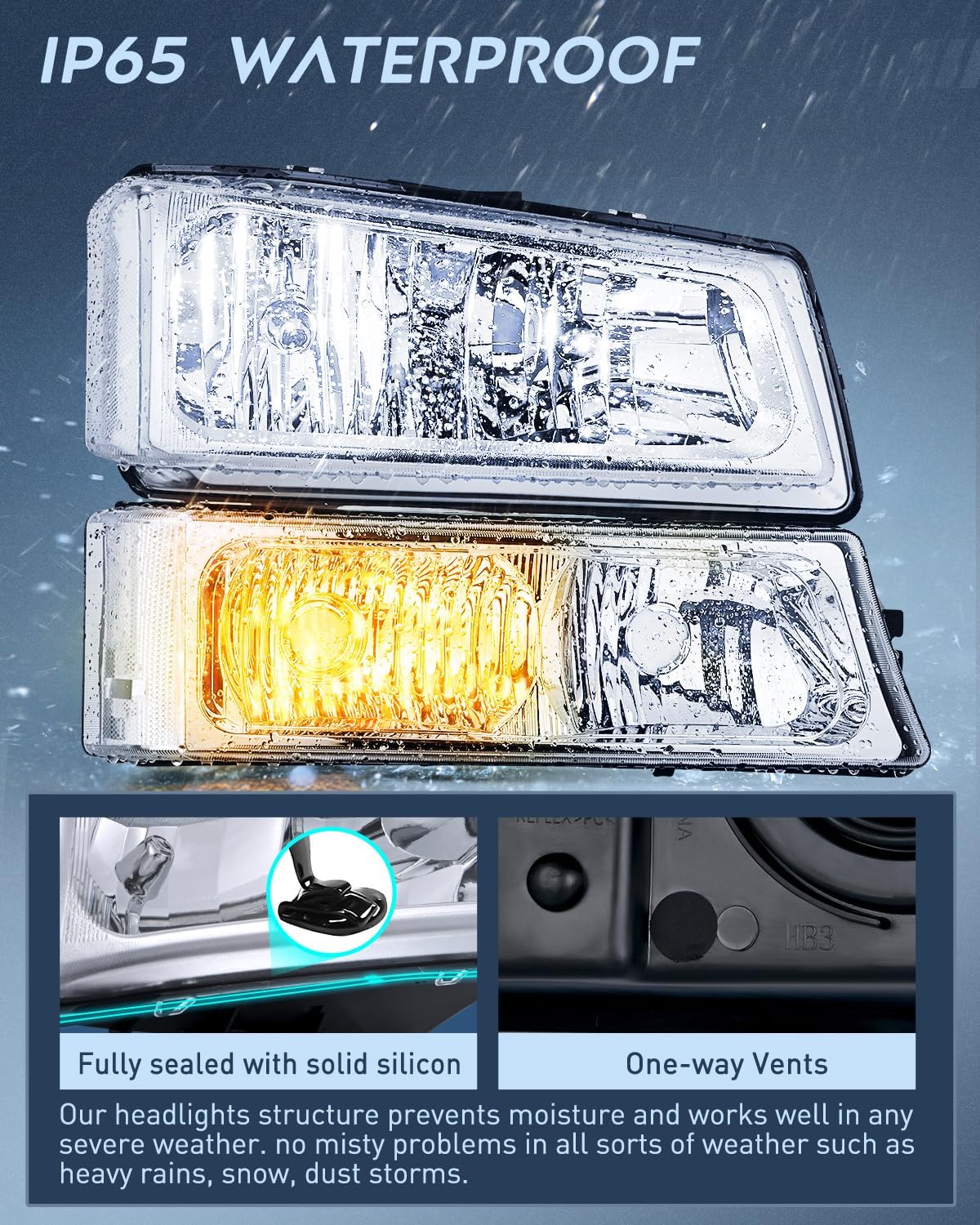 Nilight Headlight Assembly for 2003 2004 2005 2006 Chevy Silverado Avalanche 1500 1500HD 2500 2500HD 3500 Chevrolet Pickup Replacement Headlamp Housing Bumper Lamp Set