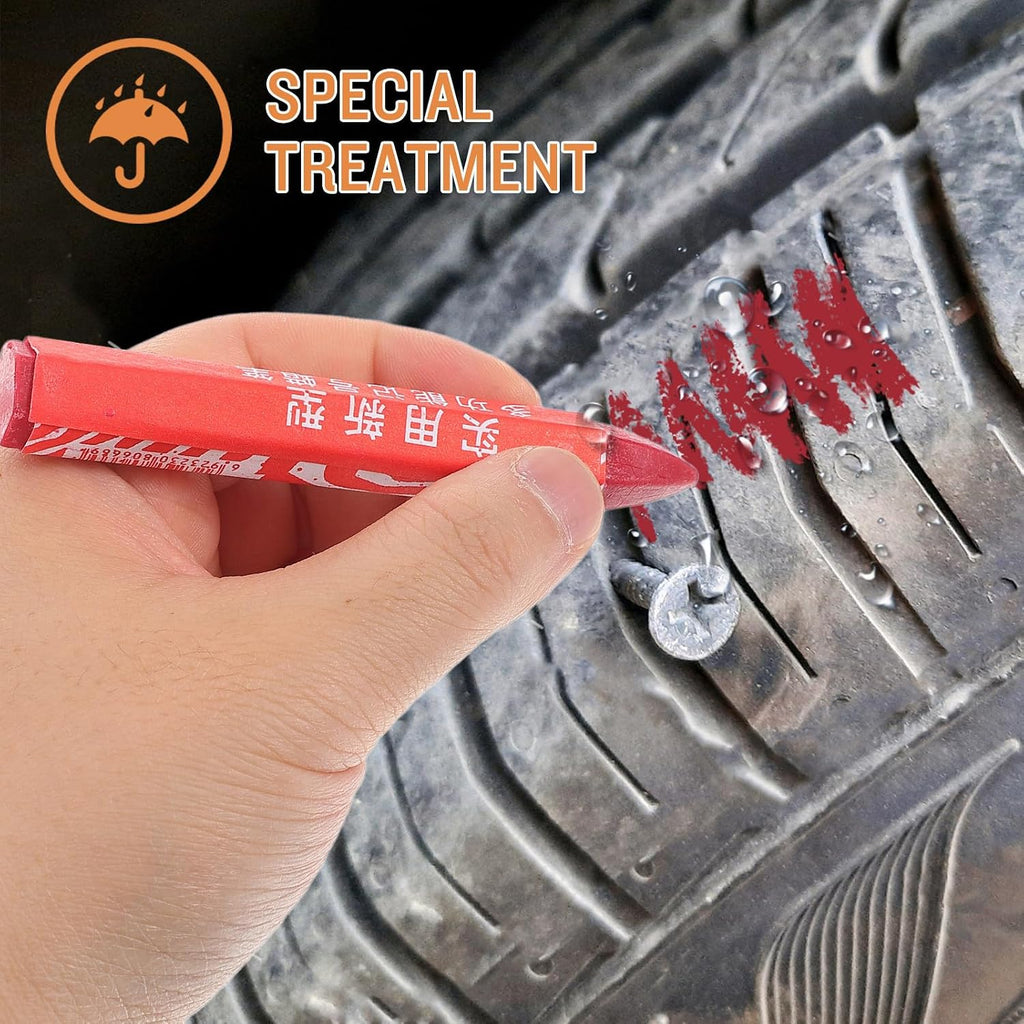 4pcs Waterproof Tire Marker Pens Red Wax Crayons for Marking on Plastic and Carton Sturdy Auto Tire Repair Tool for Marking Repair Position