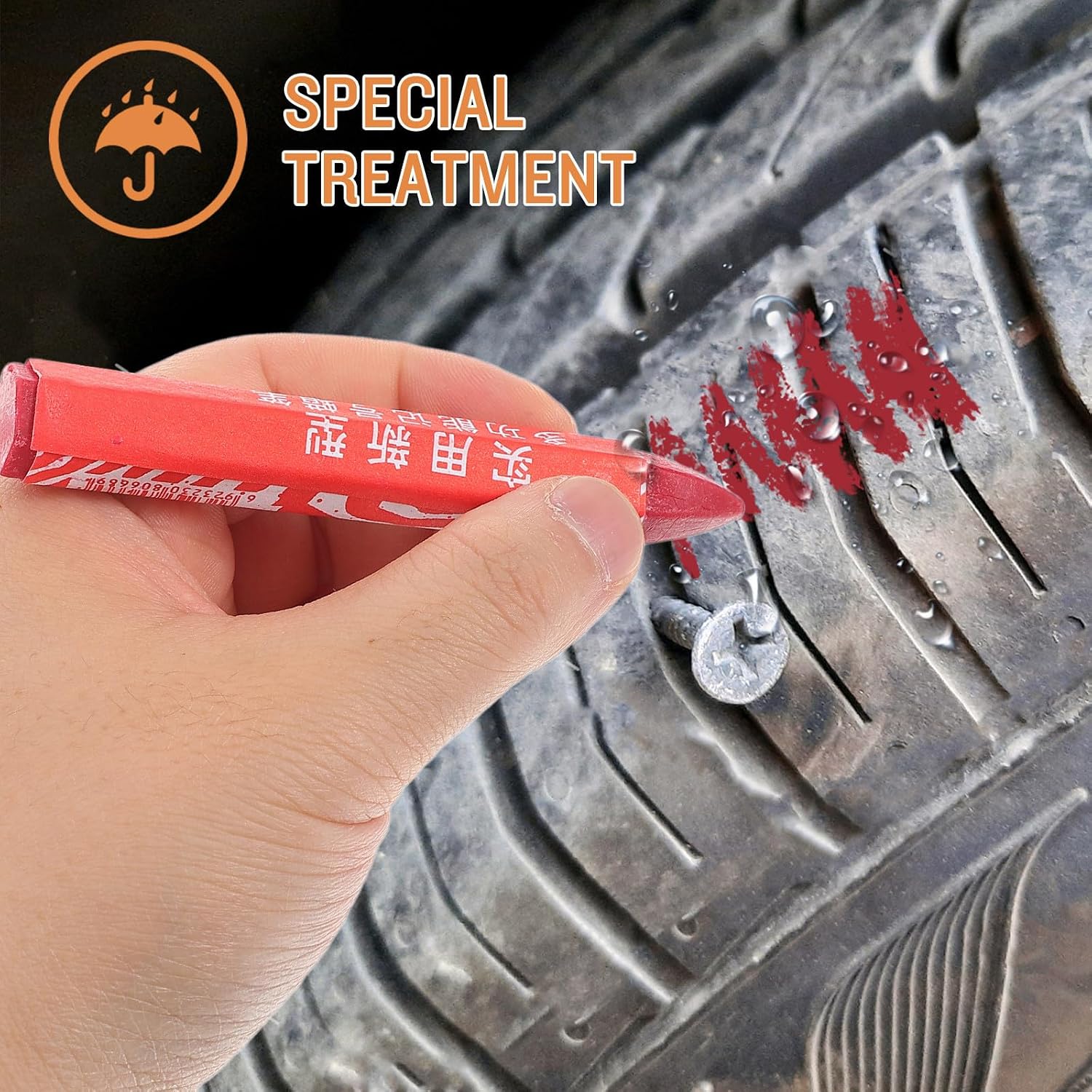 4pcs Waterproof Tire Marker Pens Red Wax Crayons for Marking on Plastic and Carton Sturdy Auto Tire Repair Tool for Marking Repair Position