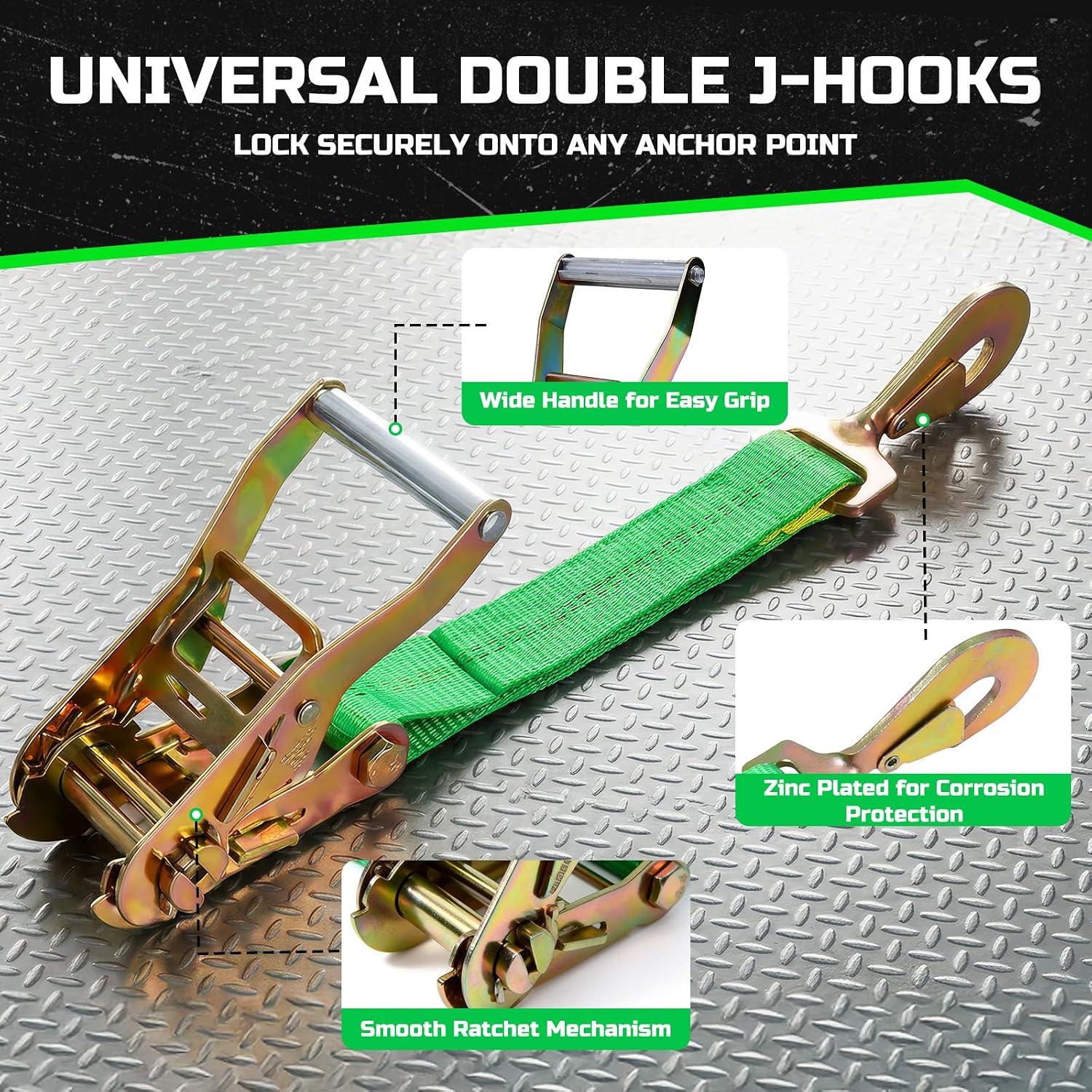 Trekassy Car Tie Down Straps for Trailers Heavy Duty, 2" x 114" Adjustable Ratchet Straps with Snap Hooks, 10,000 lbs Break Strength, (4) 36" Axle Straps, Use for Car, Truck, UTV Transport