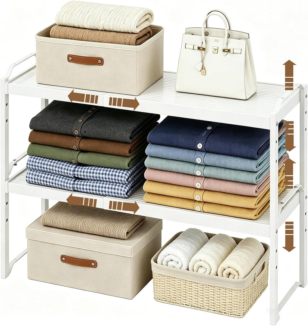 cottage charm expandable stackable closet shelf organizer, adjustable, main product view
