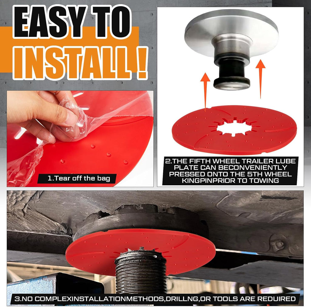 Threlaco 2 Pack 5th Wheel Hitch Lube Plate 10 Inch RV Camper Trailer Fifth Wheel Plate Disc Accessories for Trailer Safety Kit, 3/16 Inch Thick (Red)