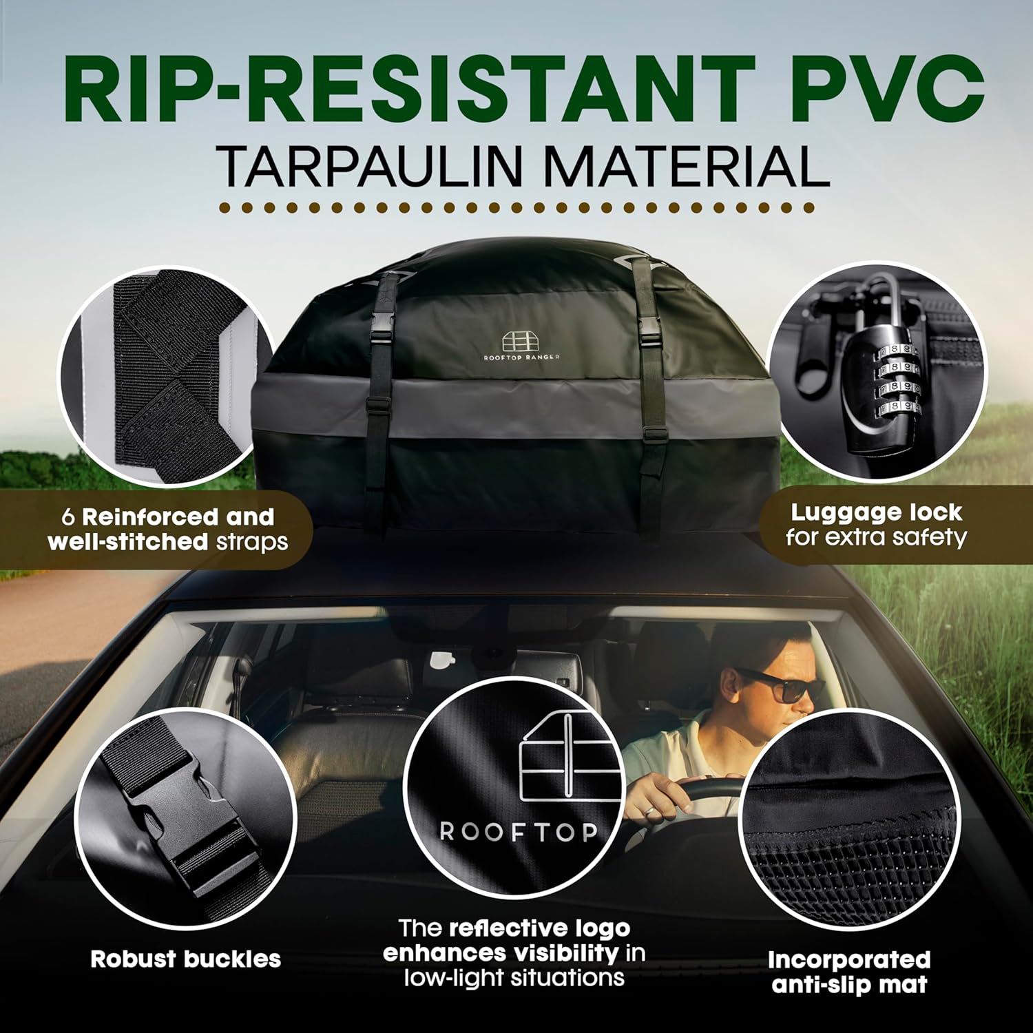 21 Cubic Feet Car Rooftop Soft Shell Cargo Carrier, 100% Waterproof - Car Storage for All Vehicle with/Without Racks - Attached Anti Slip Mat, Storage Bag, 6 Door Hooks and 6 Straps