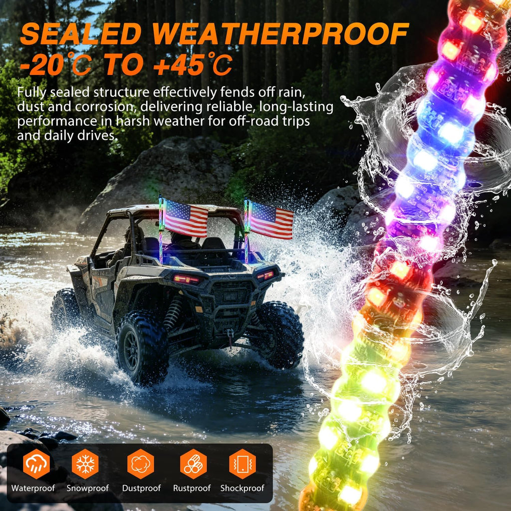 Nilight LED Whip Light 2PC 3FT Spiral RGB Antenna Whips with Spring Base, App/Remote Control DIY Chasing Patterns Brake & Reverse Turn Signal Lights for Side by Side ATV UTV RZR Can-Am Buggy Jeep
