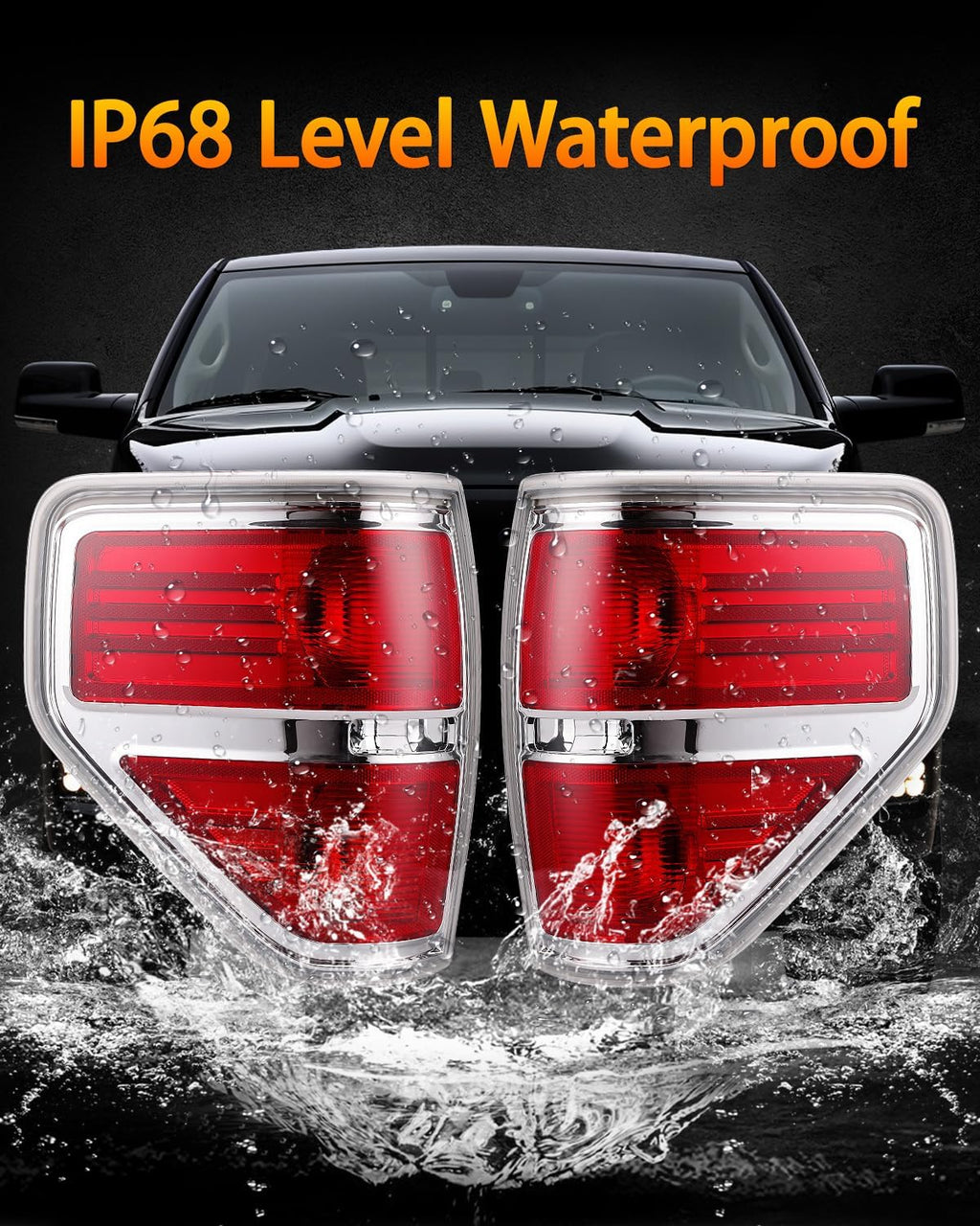 OKLPF Rear Brake Tail Lights Compatible With 2009 2010 2011 2012 2013 2014 Ford F150 F-150,Replace Silver Taillights Assembly Red Chrome Tail Lights,Not Included Bulbs,Driver and Passenger Side