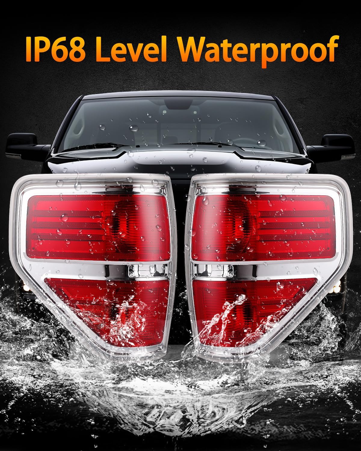 OKLPF Rear Brake Tail Lights Compatible With 2009 2010 2011 2012 2013 2014 Ford F150 F-150,Replace Silver Taillights Assembly Red Chrome Tail Lights,Not Included Bulbs,Driver and Passenger Side