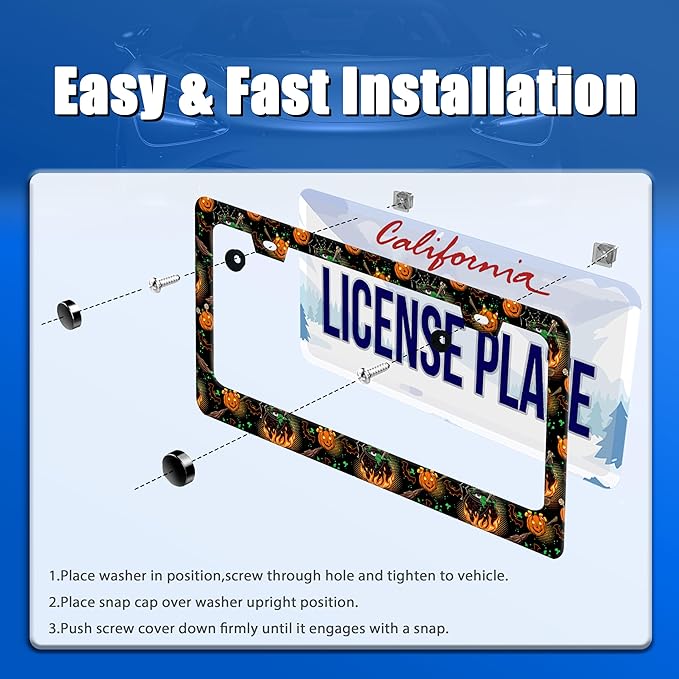 Halloween License Plate Frame Pumpkin Bats License Plate Stainless Steel Funny - Image 3