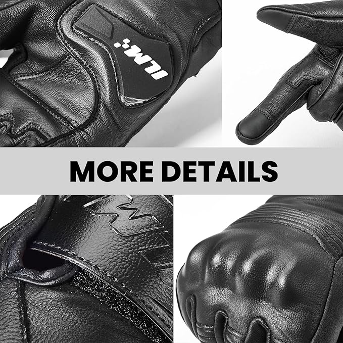 ILM Goatskin Leather Motorcycle Motorbike Powersports Racing Gloves Touchscreen - Image 6