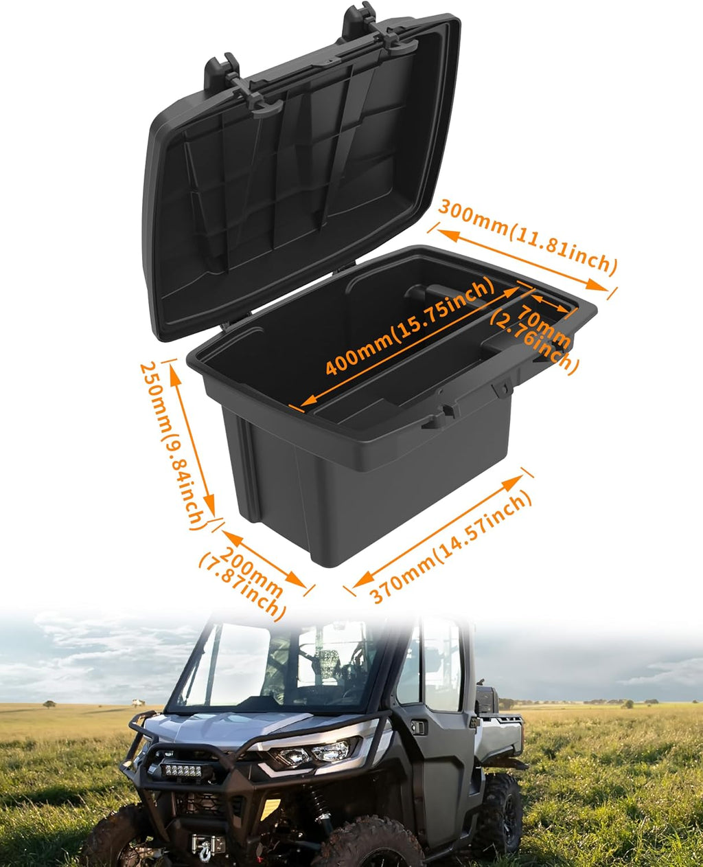 Removable Cargo Storage Box for Can Am Defender HD5 HD7 HD8 HD9 HD10 Max/Commander Accessories, Double Layer Rear Cargo Box Bed Trunk Storage Bin