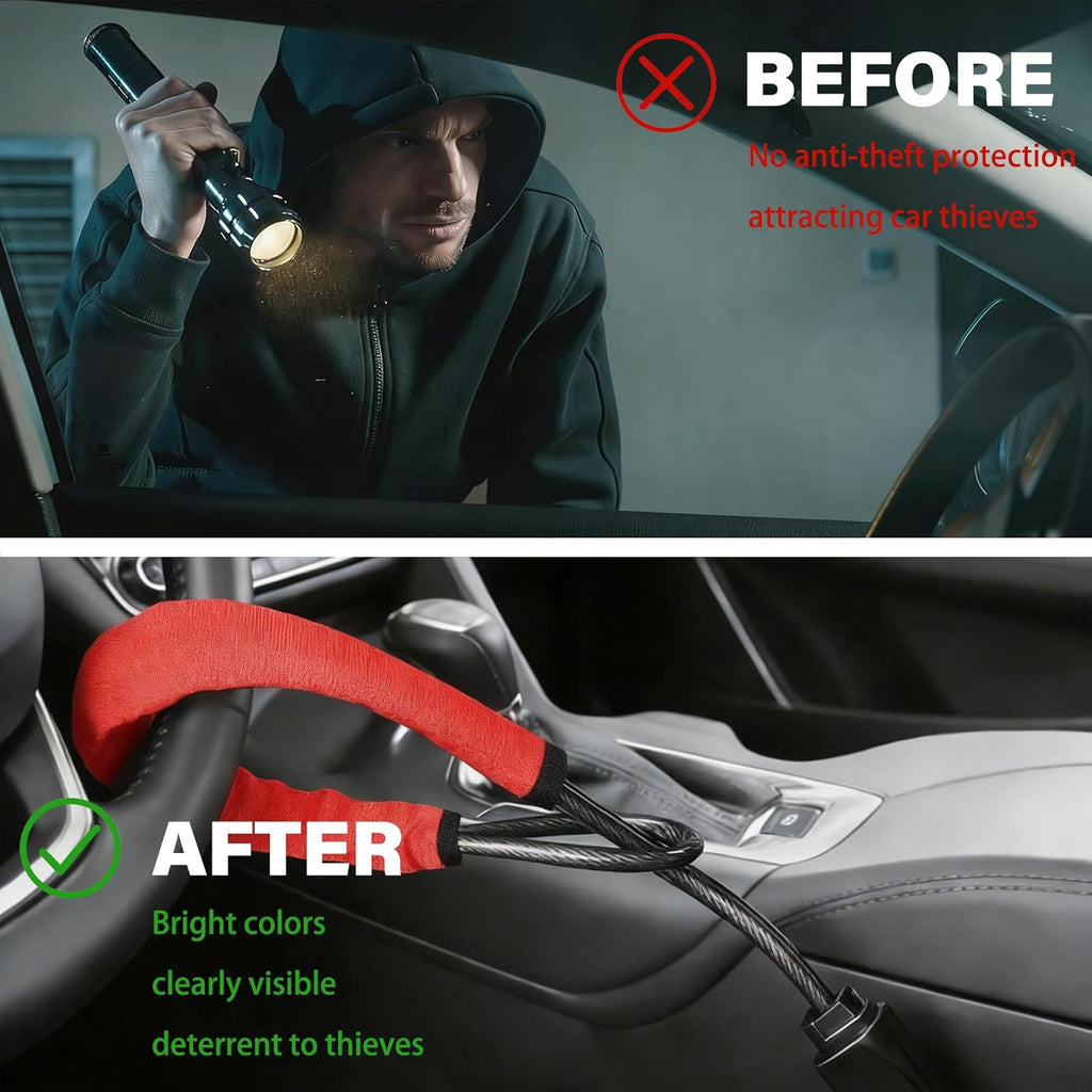 Car Steering Wheel Lock, Reliable Club Steering Wheel Lock Anti-Theft Device with 3 Keys, Max 17 Inch Length, Fits Most Vehicles, Trucks, SUVs, Vans, Golf Car Security Device - Red