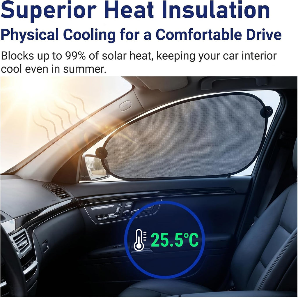2 PCS Car Window Sun Shades, Suction Cup Side Window Sunshade, Rays Glare Mesh Sun Visor Blocker, Universal Driver Passenger Rear Side Interior Accessory (Black)