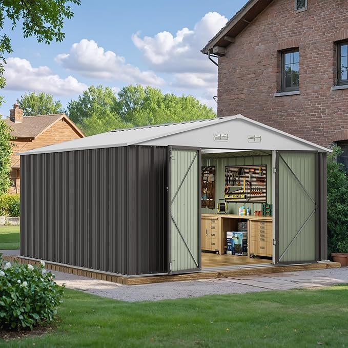 JUMMICO 10 x 10 FT Outdoor Storage Shed, Large Metal Garden Shed & Tool Sheds - Image 2