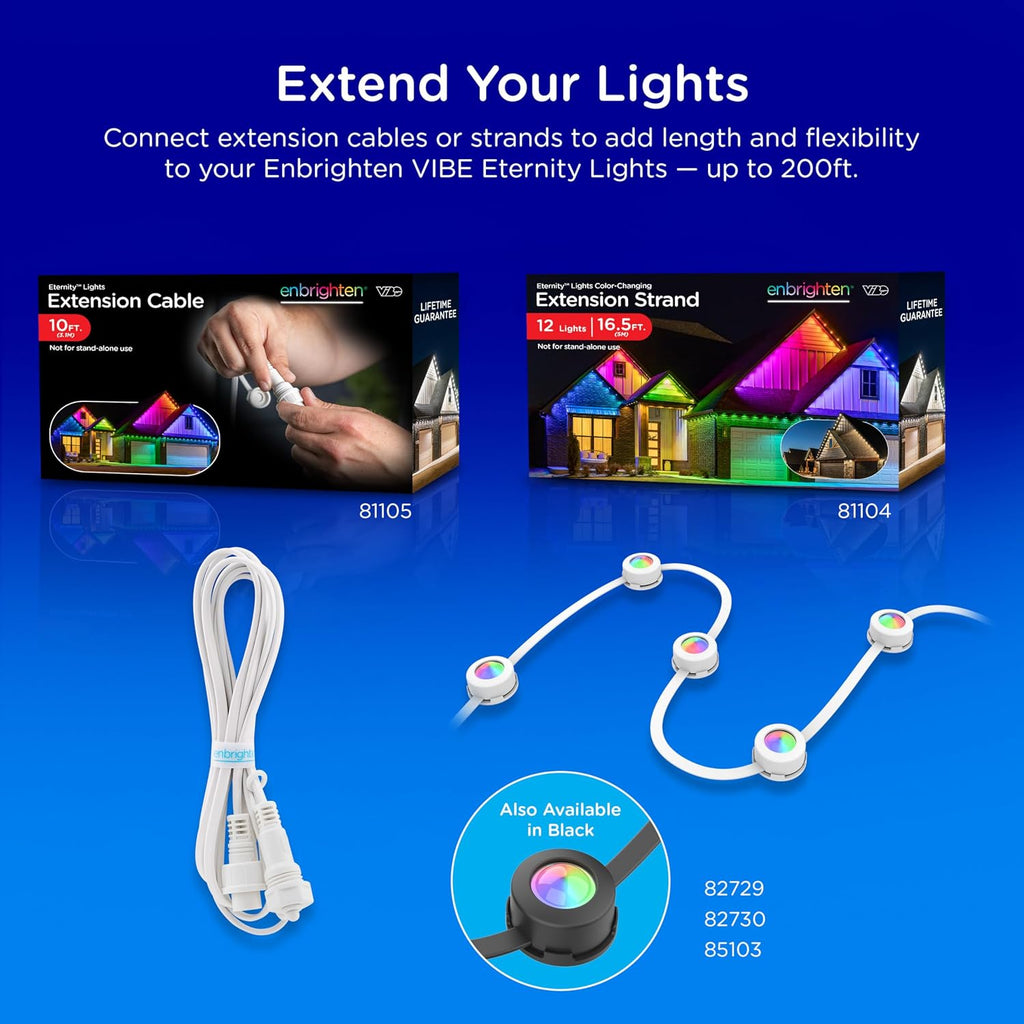 enbrighten eternity permanent outdoor lights, 100ft, 72 lights, front angle view