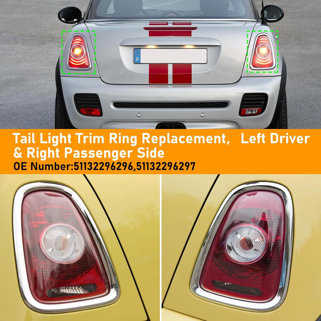 Compatible with MINI Cooper Taillight Trim Ring 2007-2014,R55 R56 R57 Rear Tail Light Lamp Assembly Cover Bezel for Driver Passenger Side,Replacement 51132752243,51132752244,Chromed,1 Pair