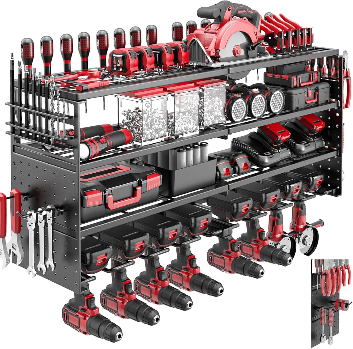 Power Tool Organizer Wall Mount, 4 Tier Tool Storage Rack