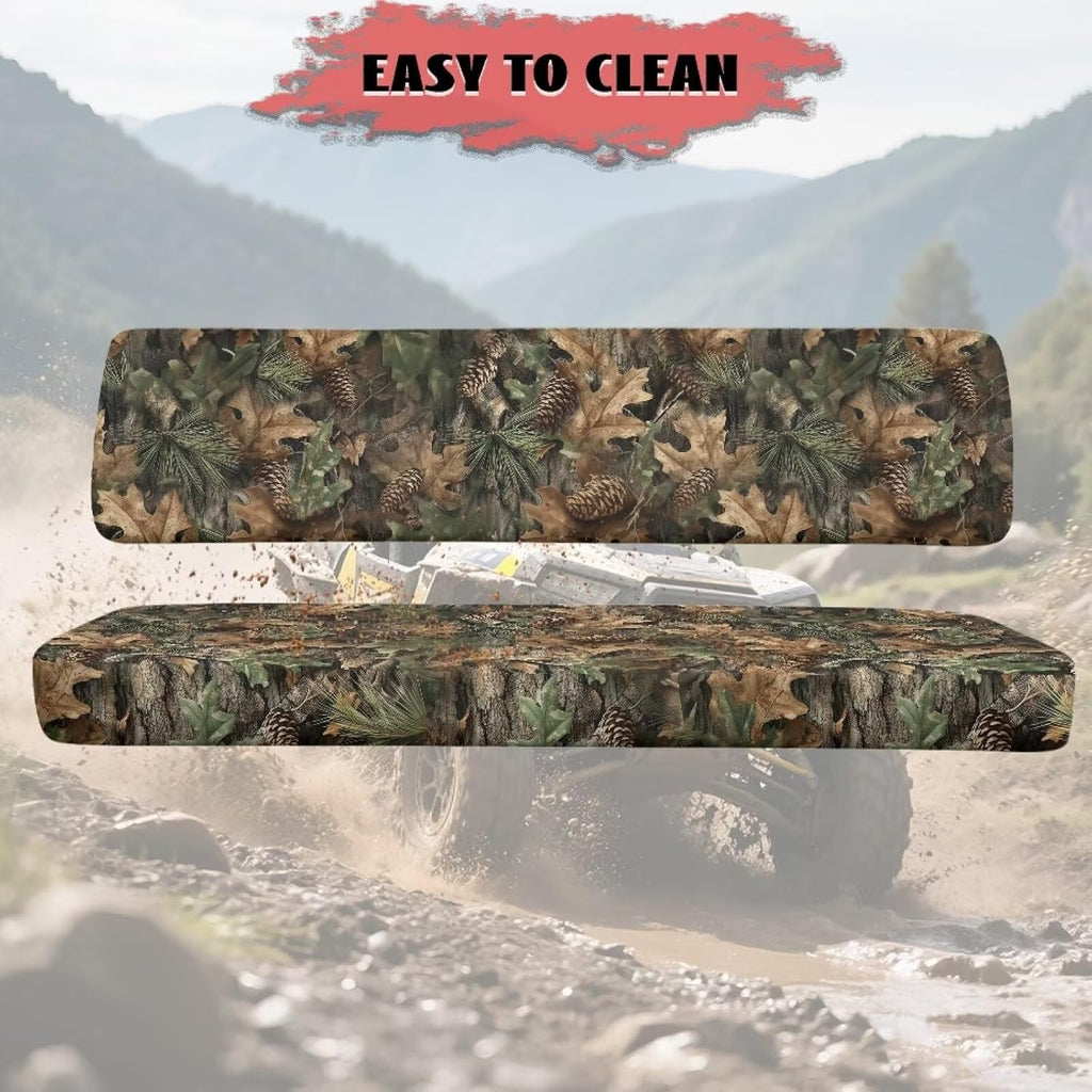 Pine Oak Leaf Camo Print UTV Bench Seat Cover Backrest Cover Seat Covers Compatible with Kawasaki Mule 3000 3010 3020 4000 4010 2001-2023 2025