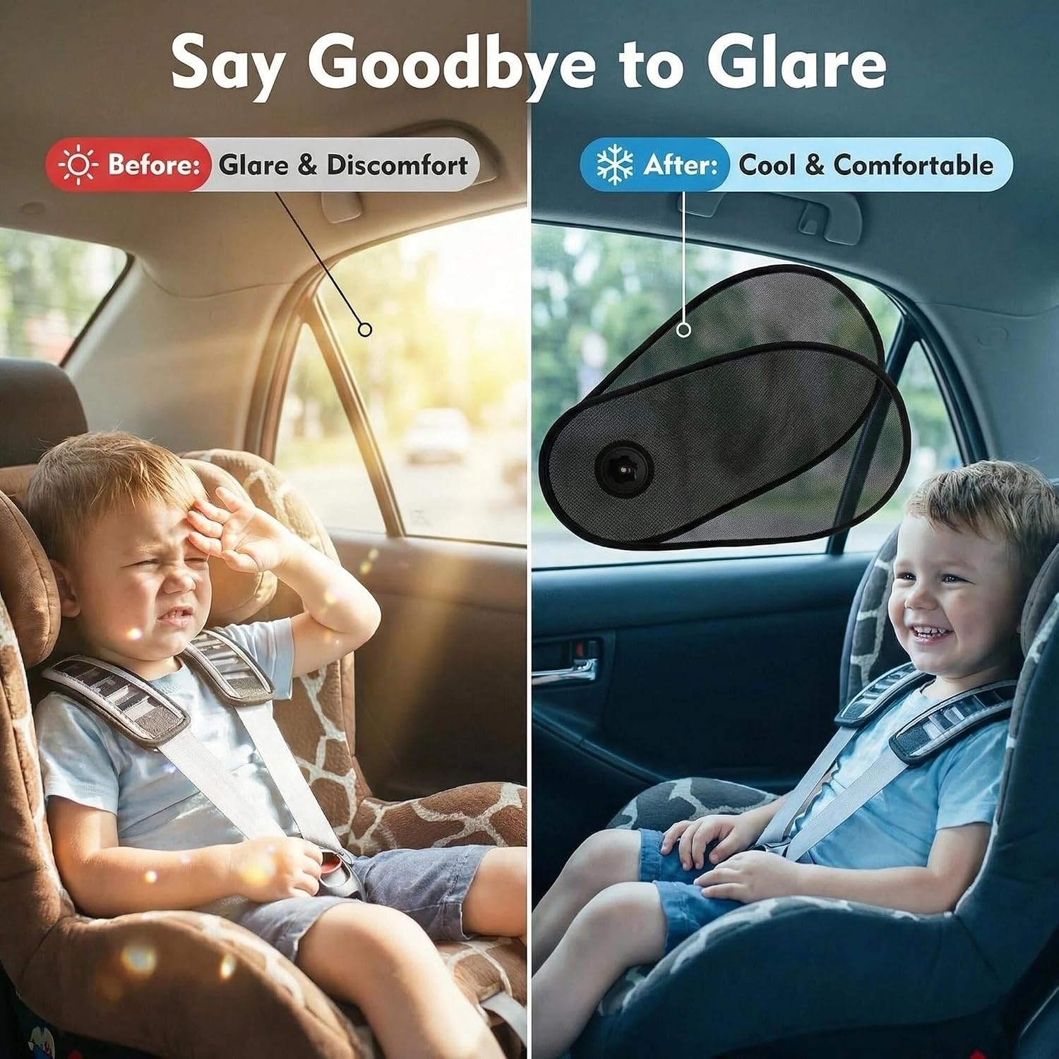 2 PCS Car Window Shade for Baby, Rotatable Car Window Shades with Suction Cup, 15.7" × 8.2" Adjustable Side Windows Sun Visor, Fit for Cars, SUV, Truck (Black)