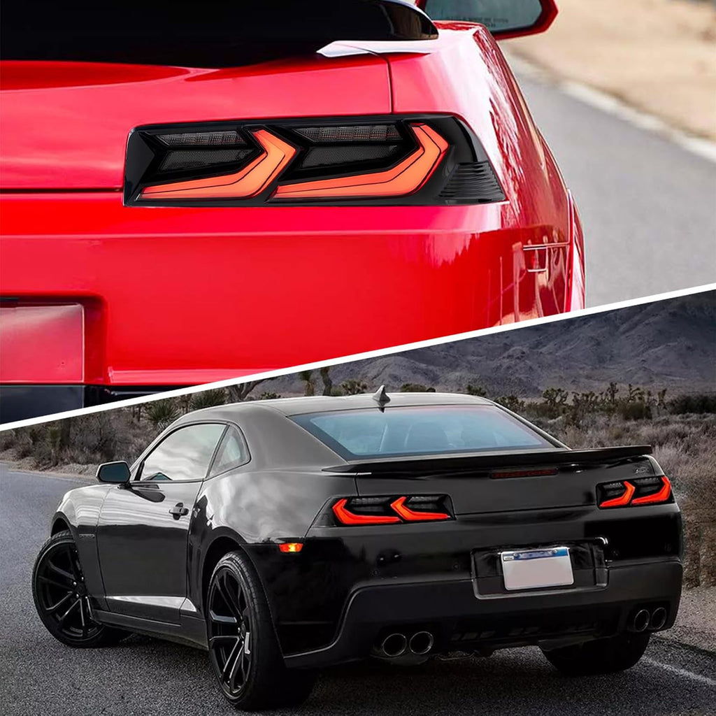 VLAND Led Tail Lights Compatible with Camaro Coupe 2014 2015 LT LS SS ZL1 w/Red Turn Signal Rear Lamp Assembly Smoke Lens Sold as Pairs