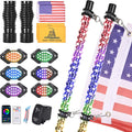 2PCS 4FT LED Whip Light and 6 Pods Rock Light Kit with Spring Base, Spiral RGB Chase and Music Lights Whips with Rocker Switch, App & Remote Control, for UTV ATV RZR SXS Can-Am Polaris