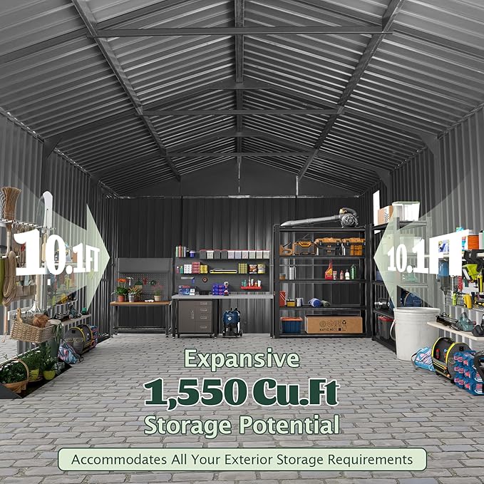 Domi 12’x20’ Outdoor Metal Garage Shed, All Weather Enclosed Carport - Image 8