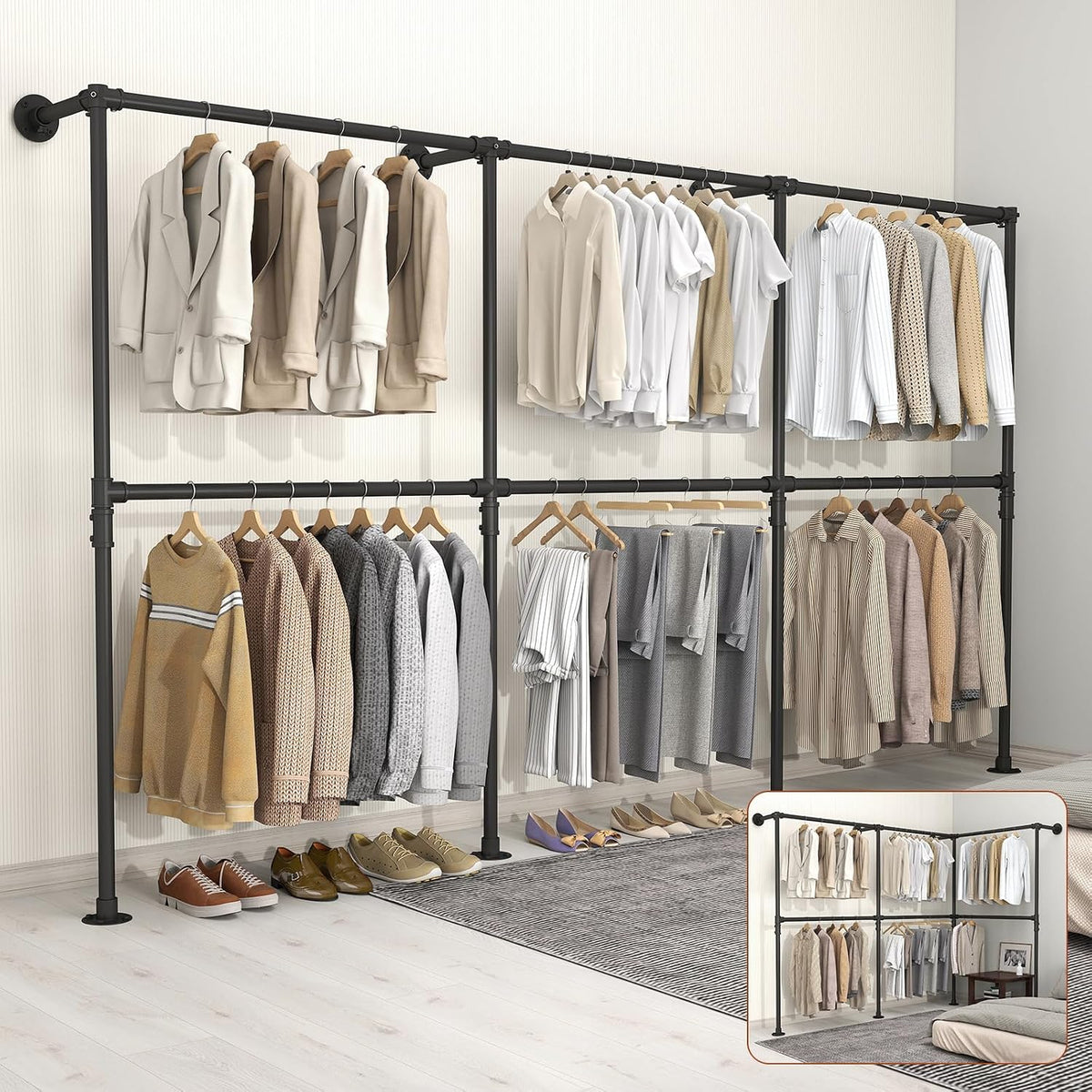 kelixu 114.4" industrial pipe clothing rack for wall, main product view